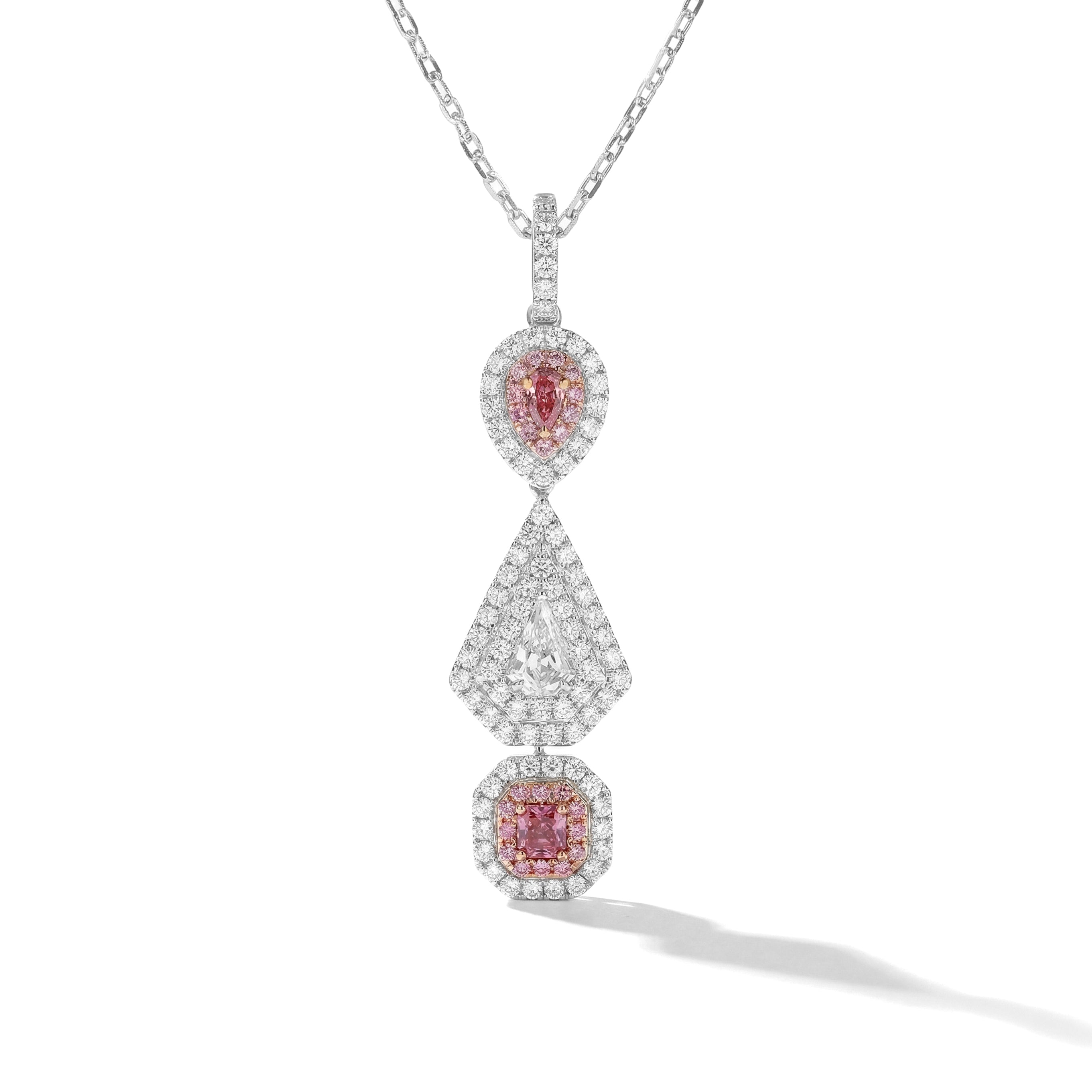 Natural Red Diamond & Kite Diamond Drop Pendant | GIA Certified