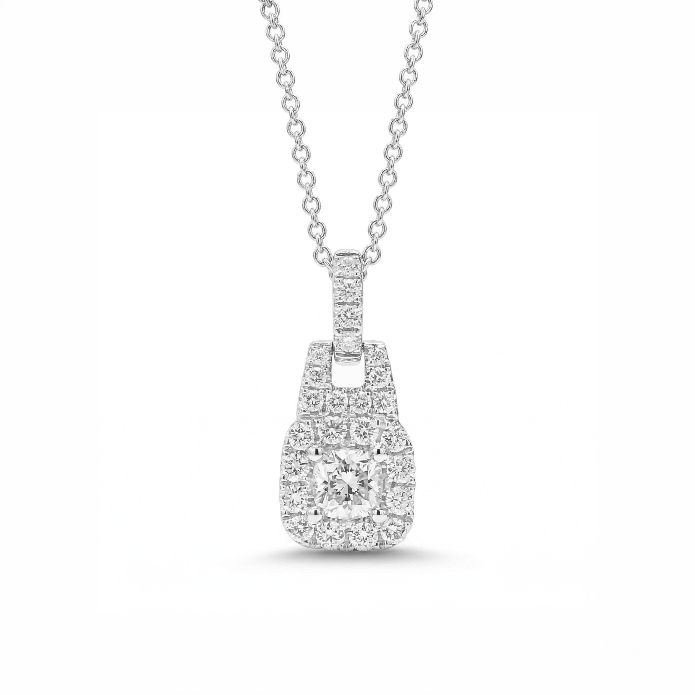 Natural White Cushion Diamond Halo Drop Pendant