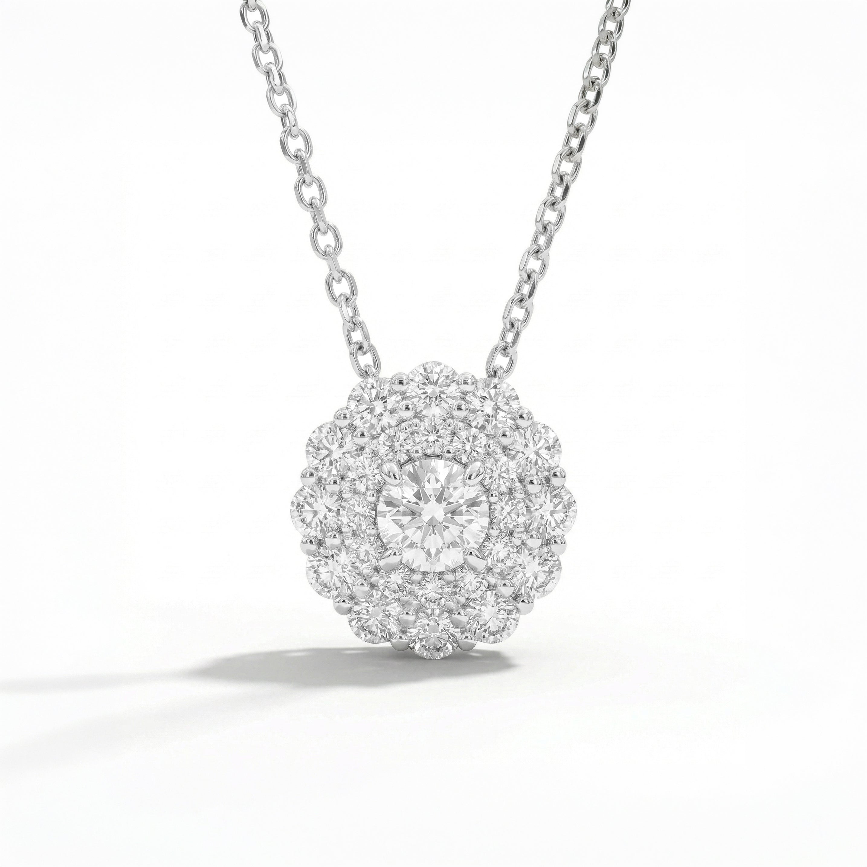 Natural Round Diamond Double Halo Pendant