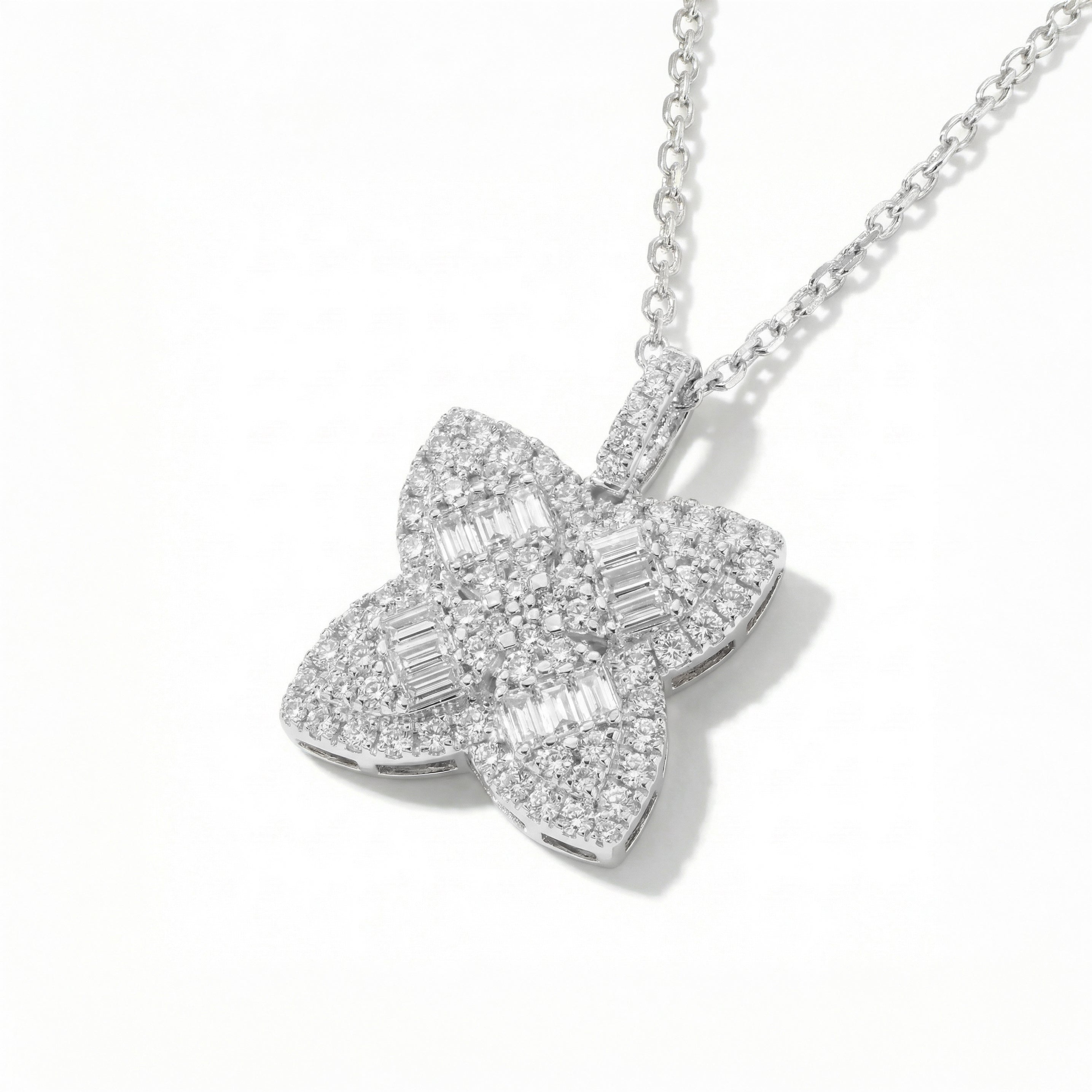 Natural Baguette Diamond Clover Pendant