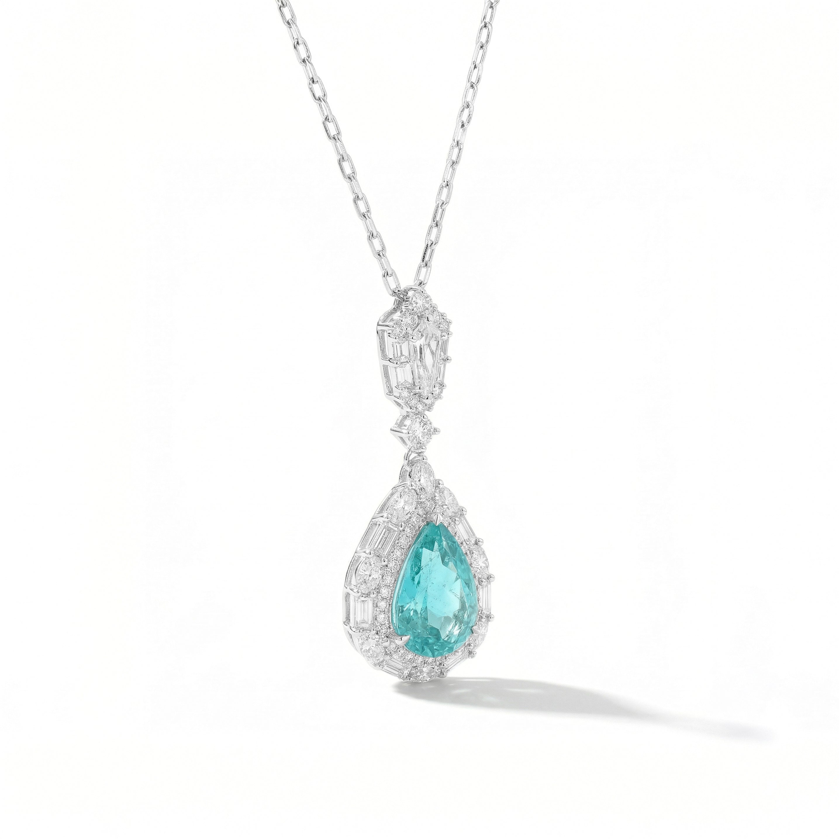 Natural Pear Paraiba & Kite Diamond Pendant | GIA Certified