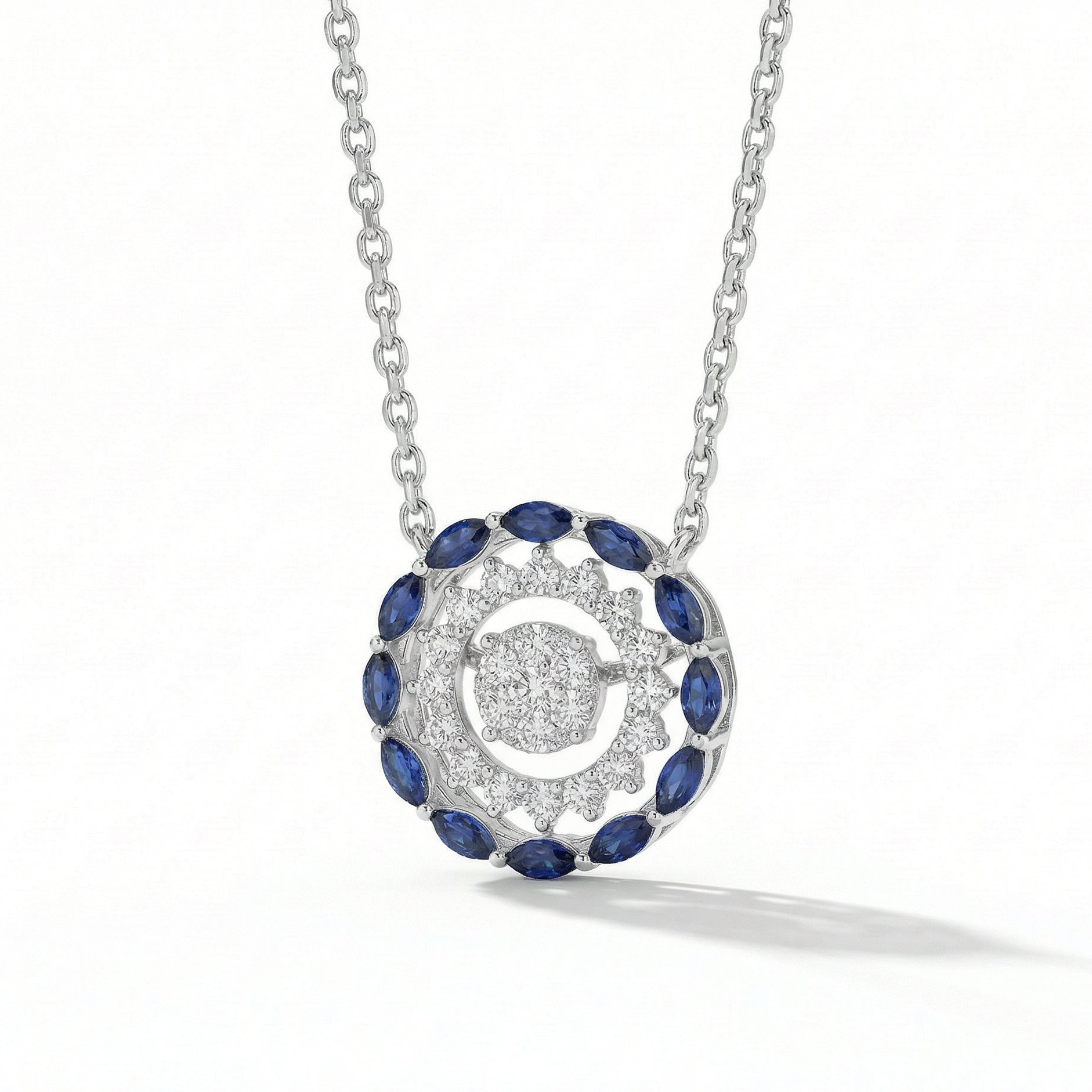 Natural Blue Marquise Sapphire & Diamond Circle Necklace