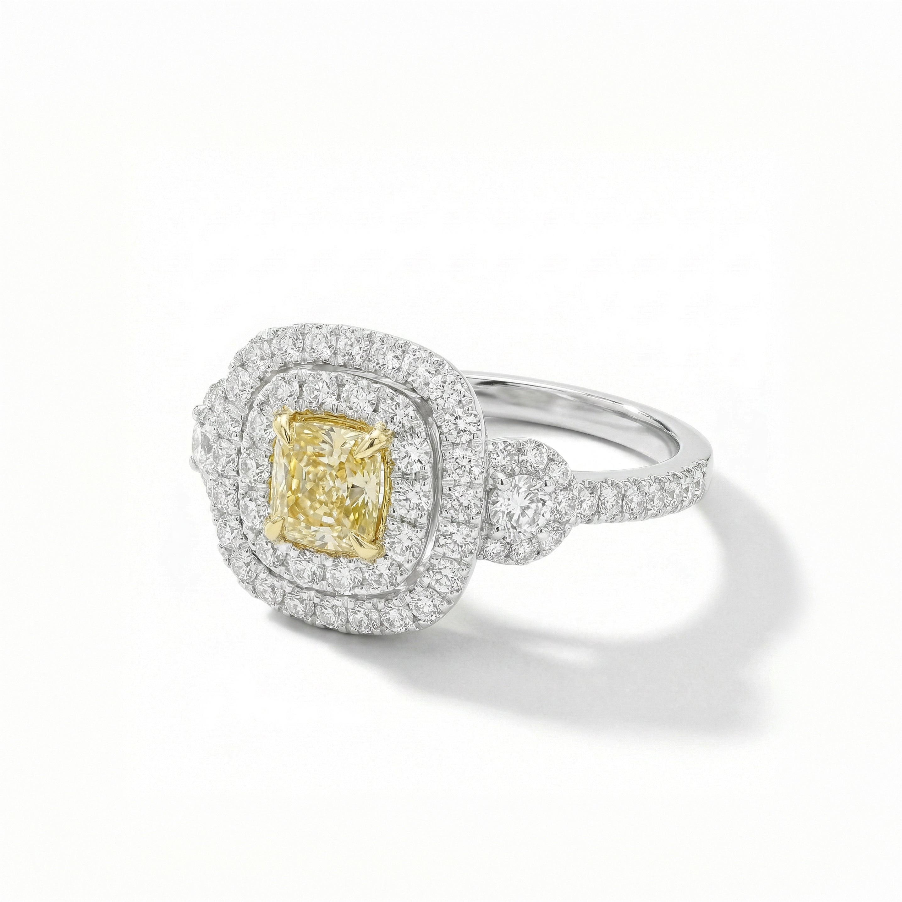 Natural Yellow Cushion Diamond Halo Ring | GIA Certified