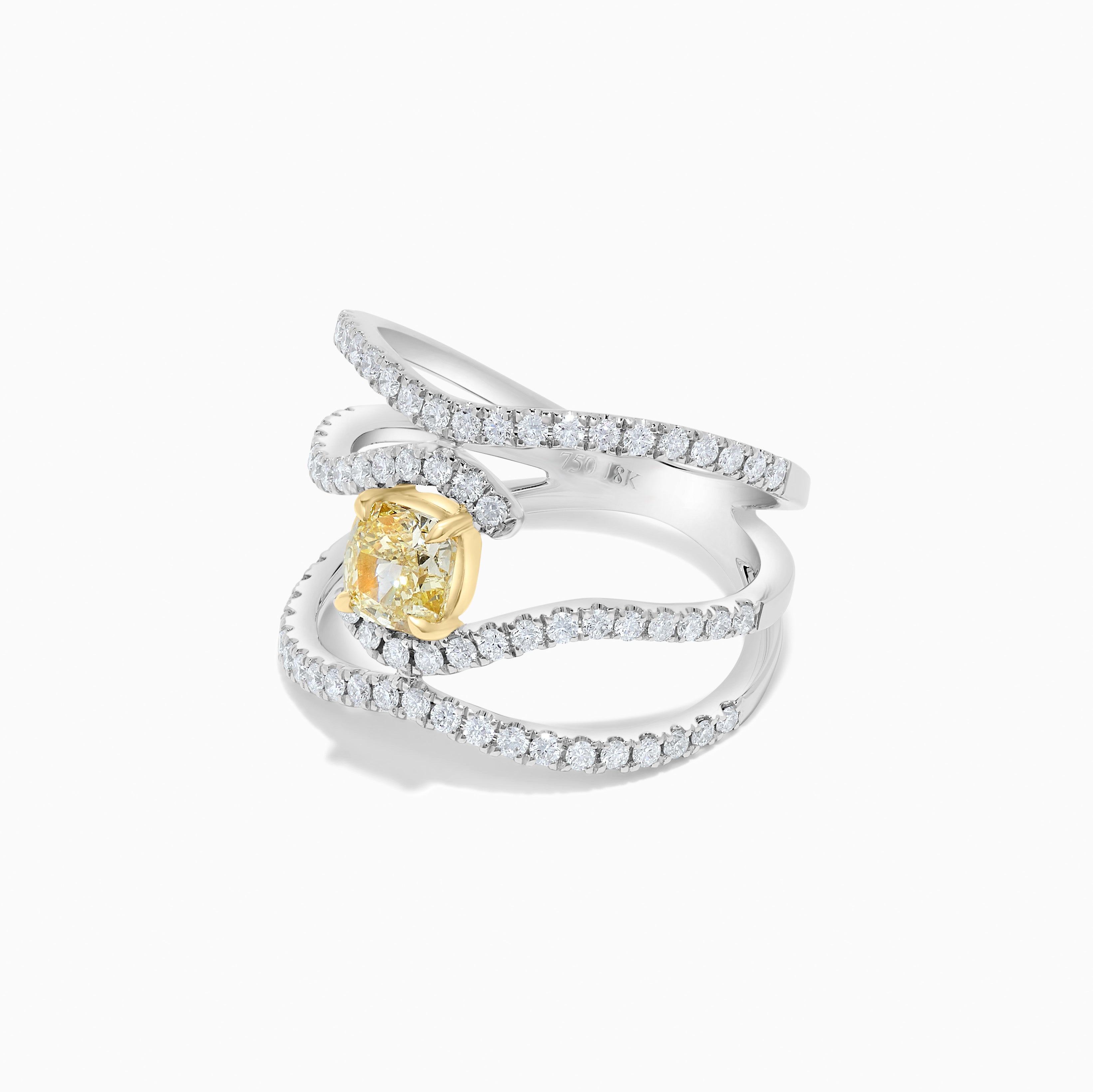 GIA Yellow Cushion Cut & White Diamond Ring JR01123P