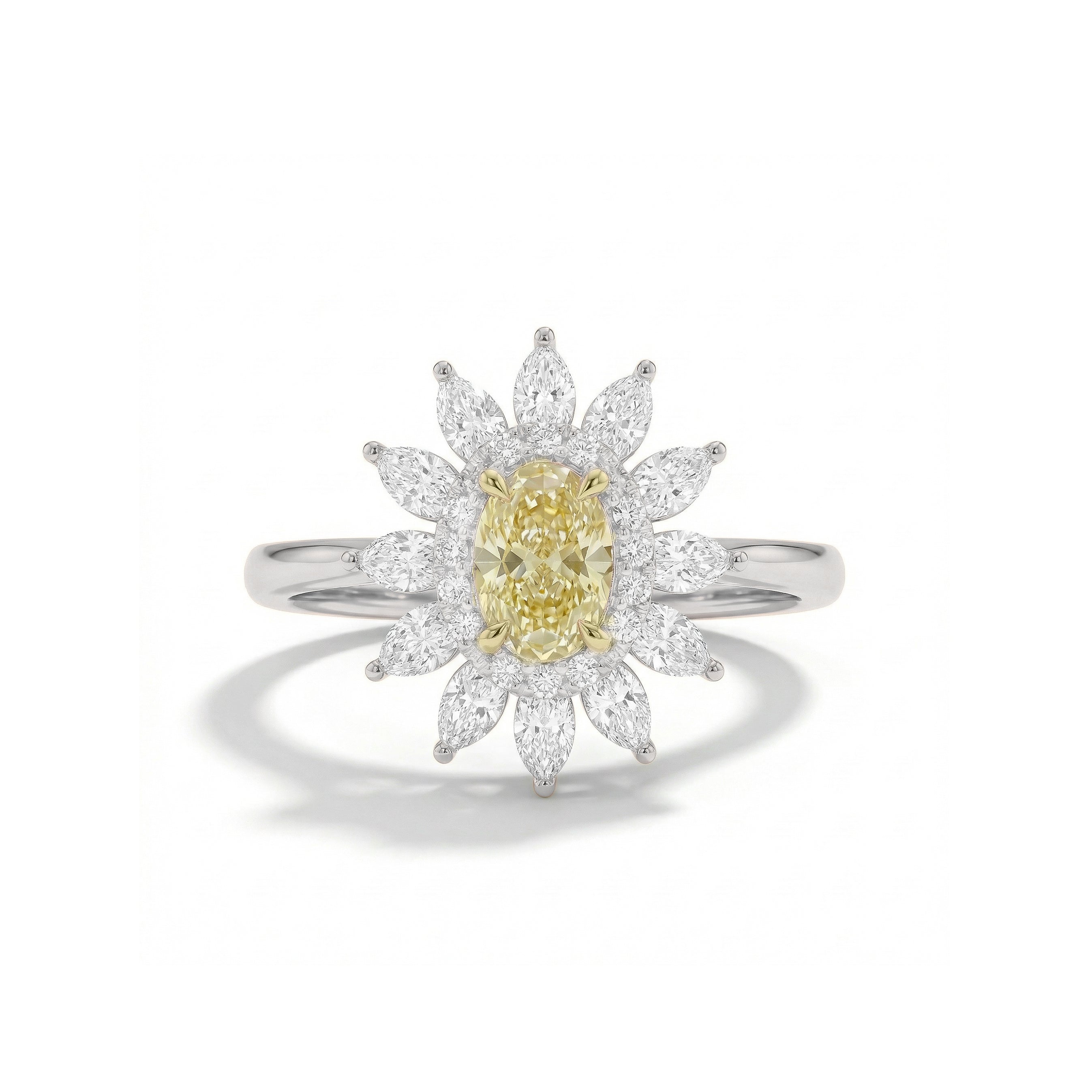 Natural Yellow Oval Diamond Sunburst Ring