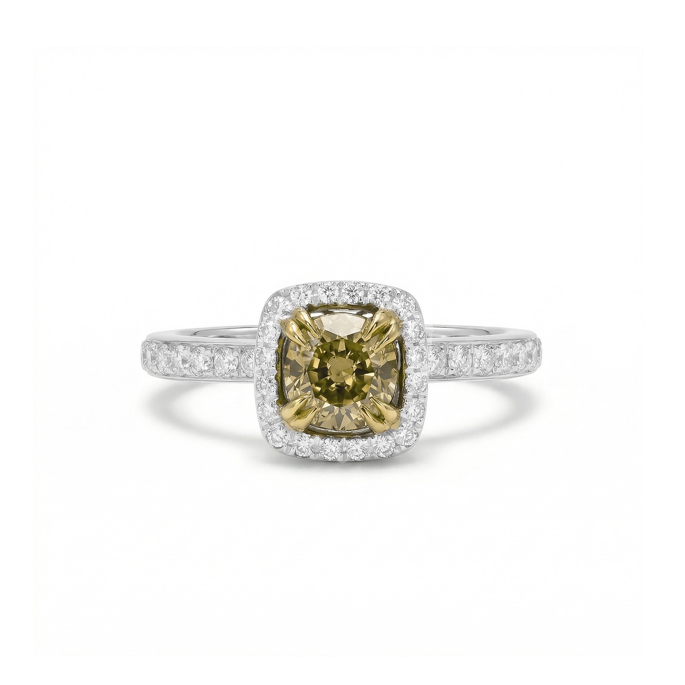 Natural Yellow Round Diamond Halo Ring | GIA Certified