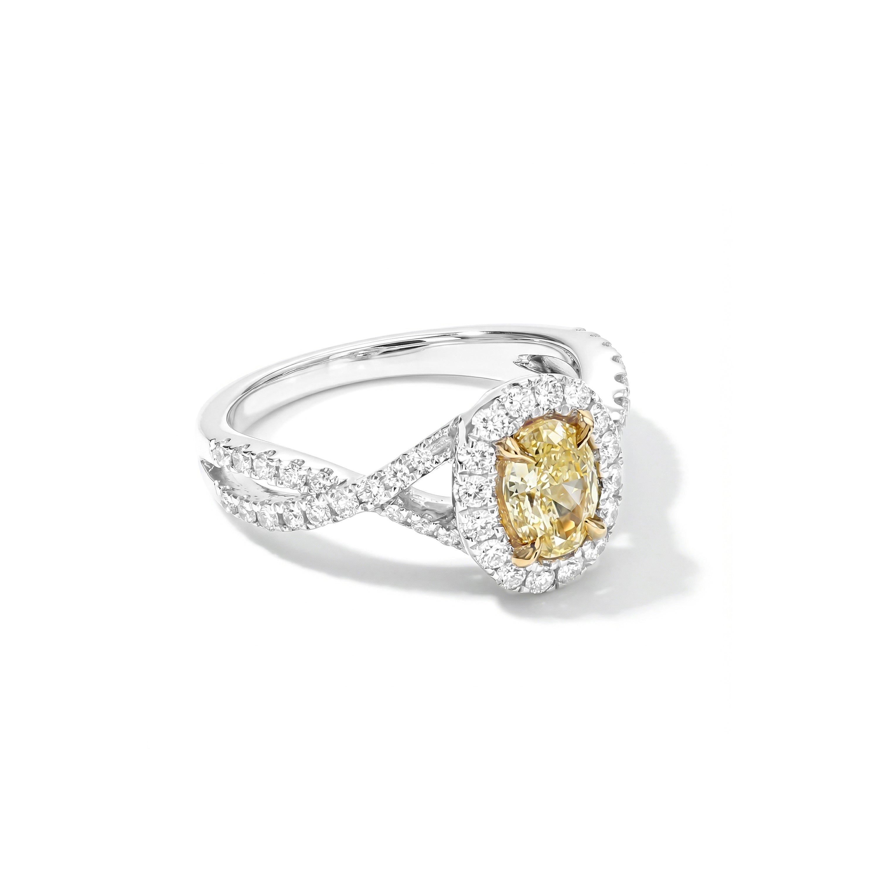 Natural Yellow Oval Diamond Halo Ring