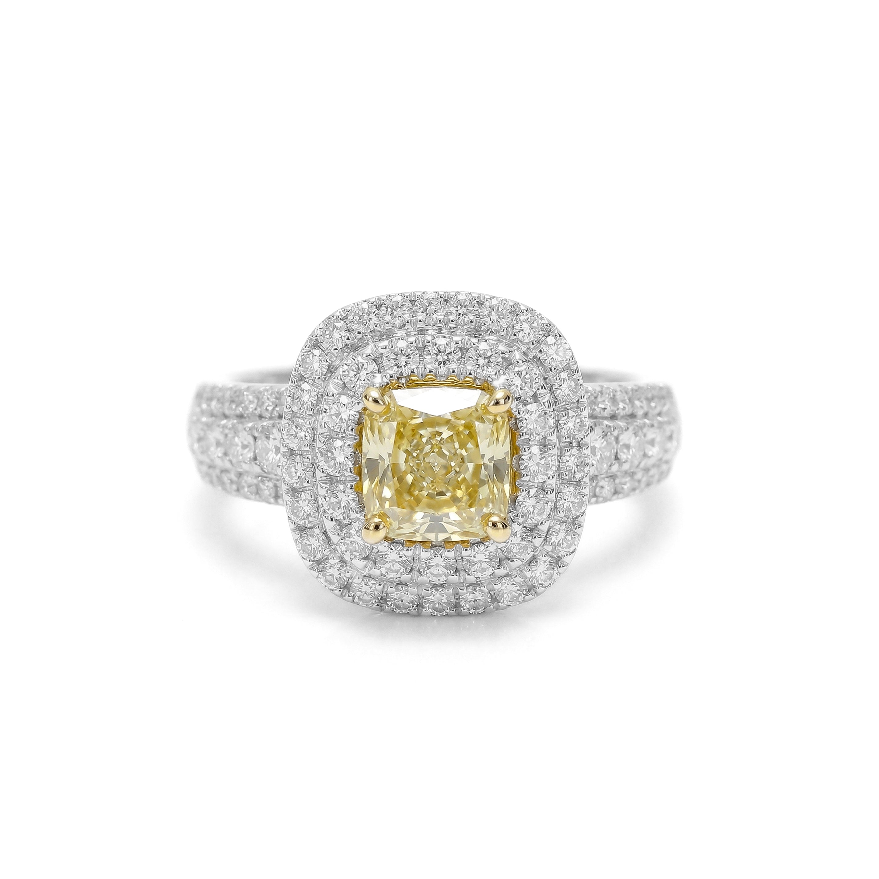 Natural Yellow Cushion Diamond Halo Ring