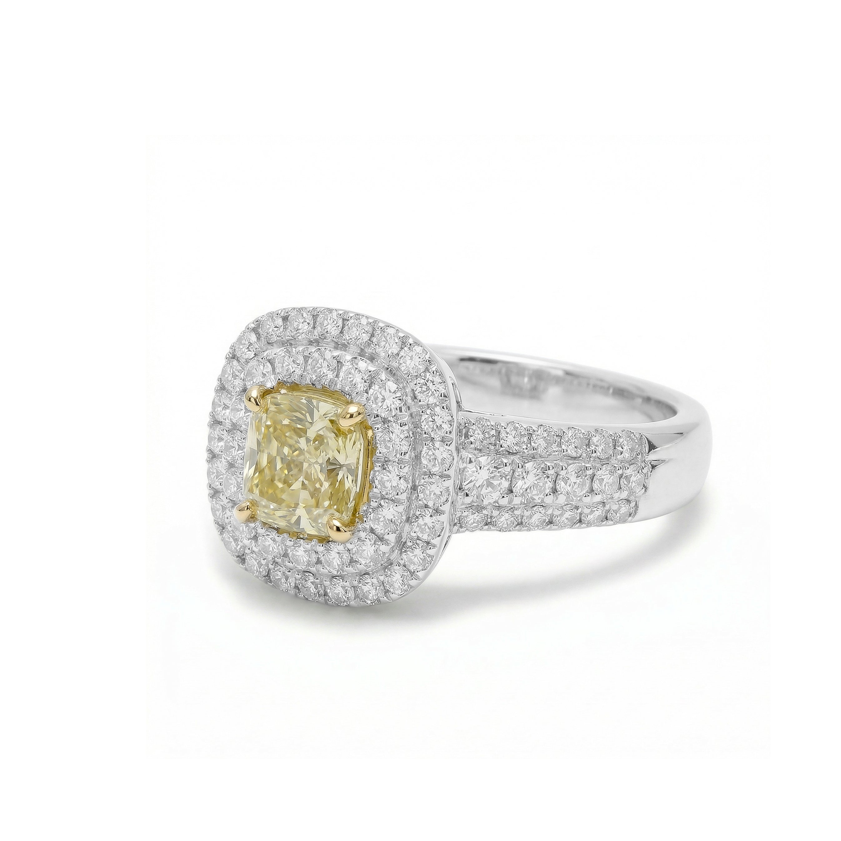 Natural Yellow Cushion Diamond Halo Ring