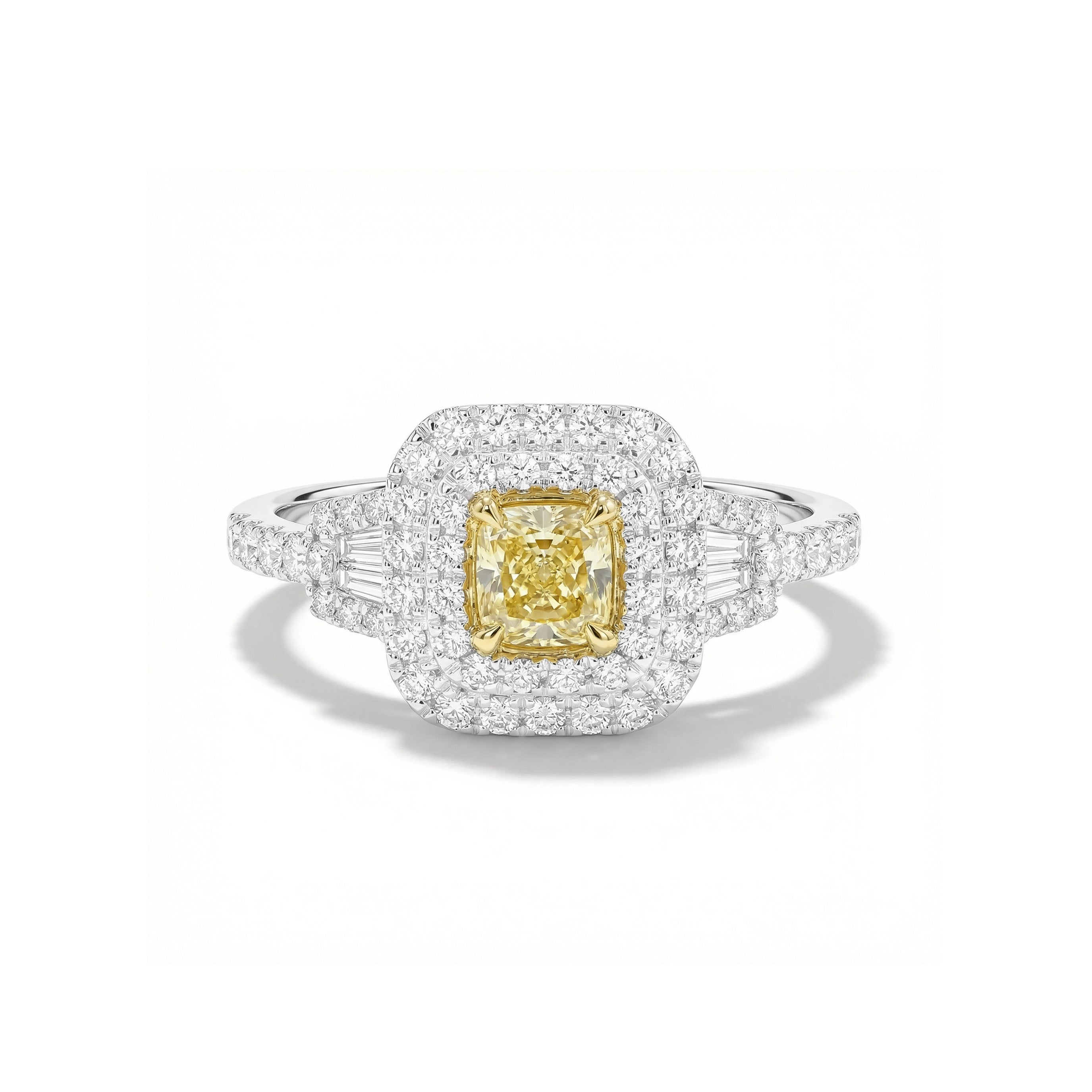 Natural Yellow Cushion Diamond Halo Ring