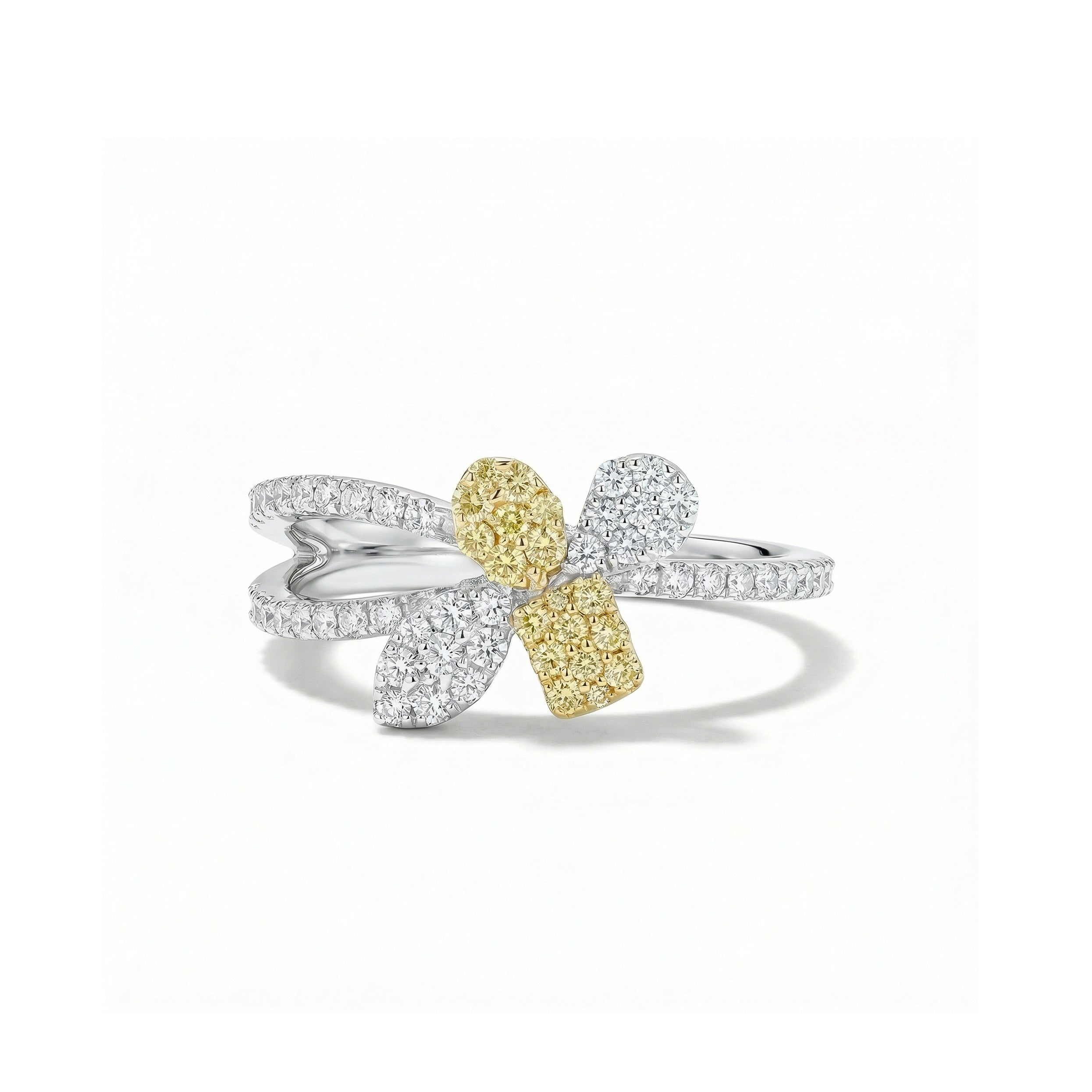 Natural Yellow & White Diamond Pavé Shapes Ring