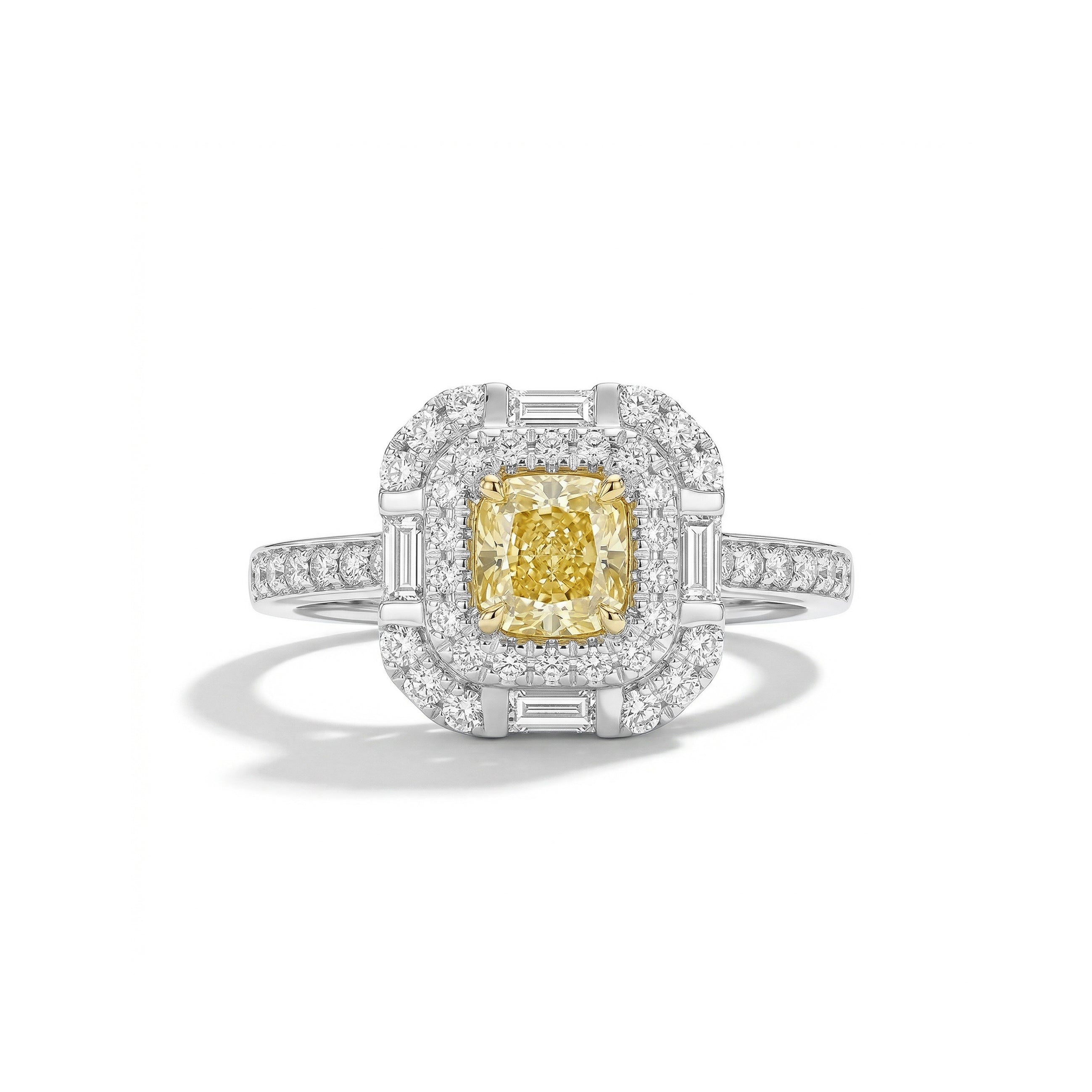 Natural Yellow Cushion Diamond Halo Ring