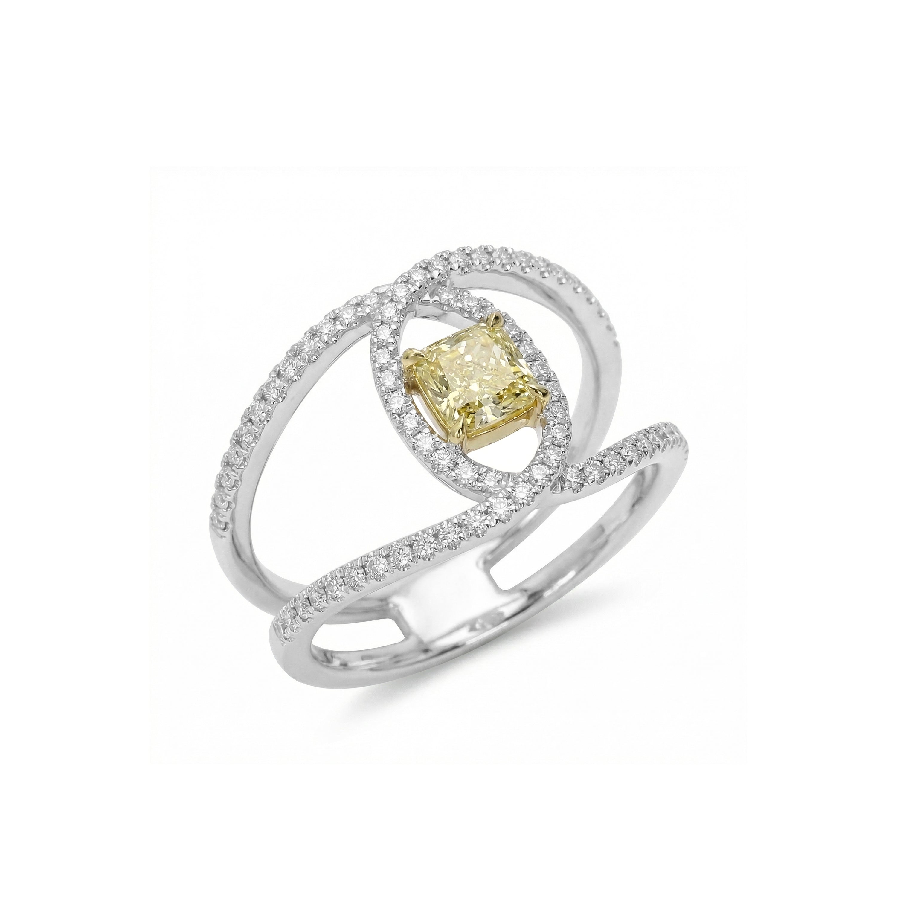 Natural Yellow Cushion Diamond Interlocking Ring
