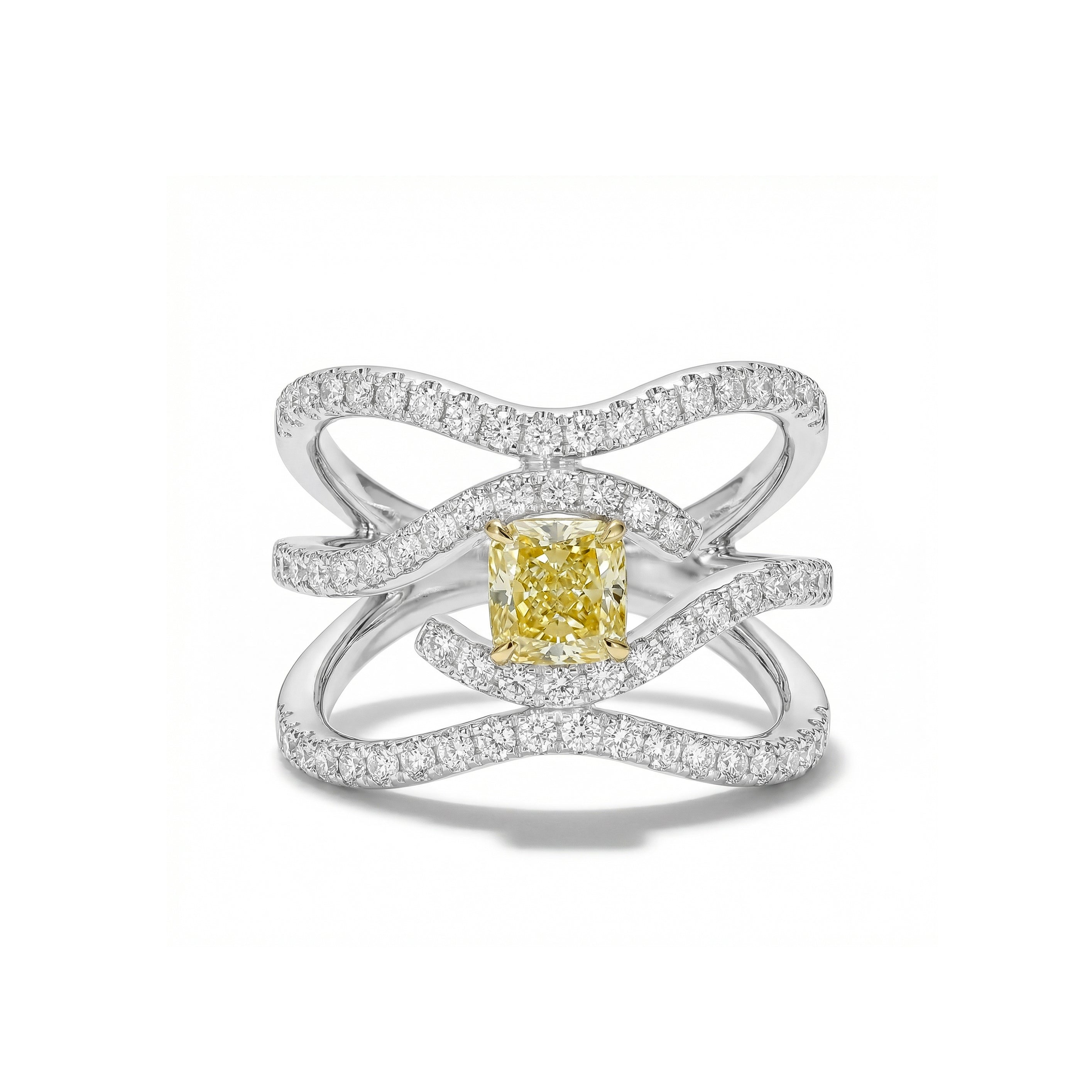Natural Yellow Cushion Diamond Spiral Ring