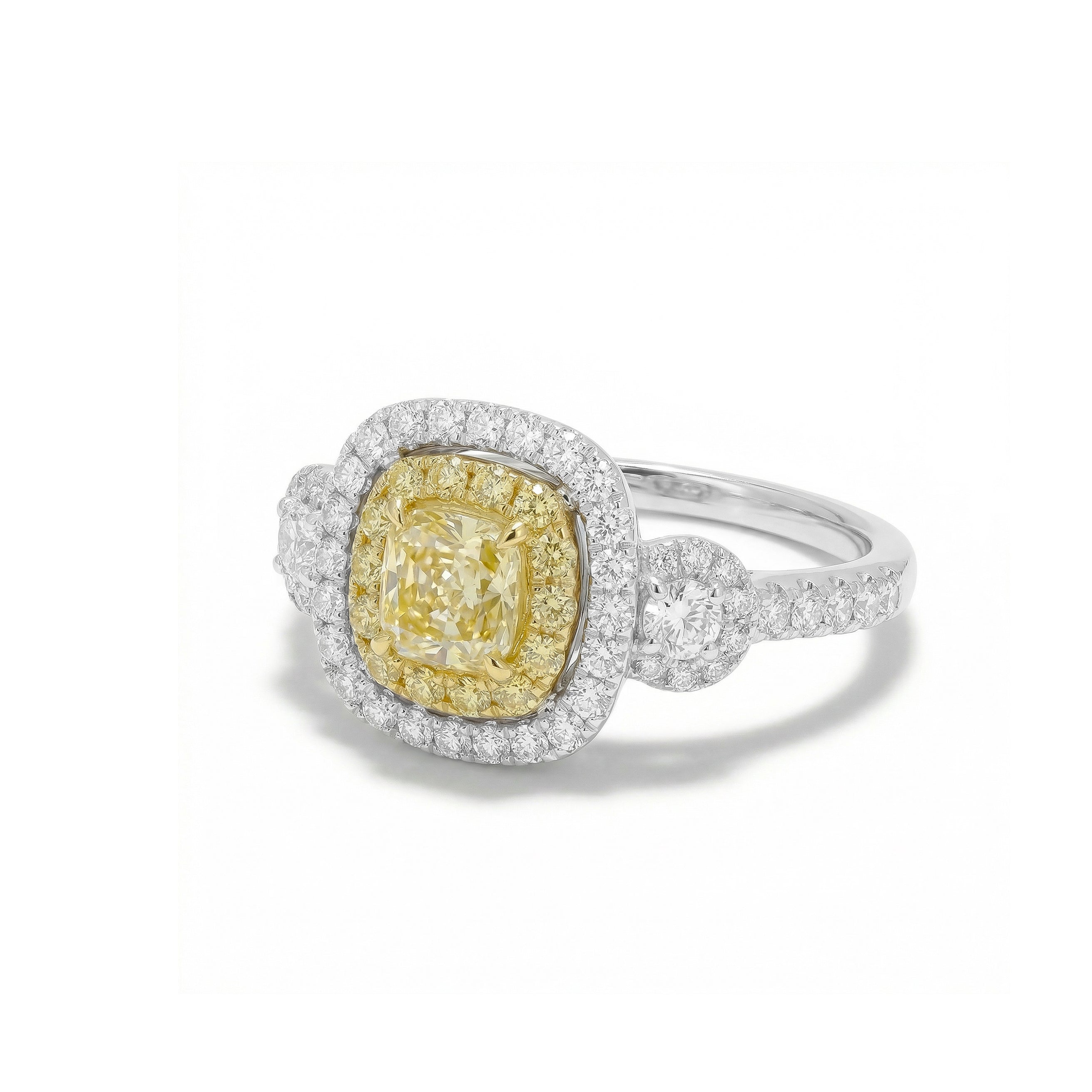 Natural Yellow Cushion Diamond Halo Ring | GIA Certified