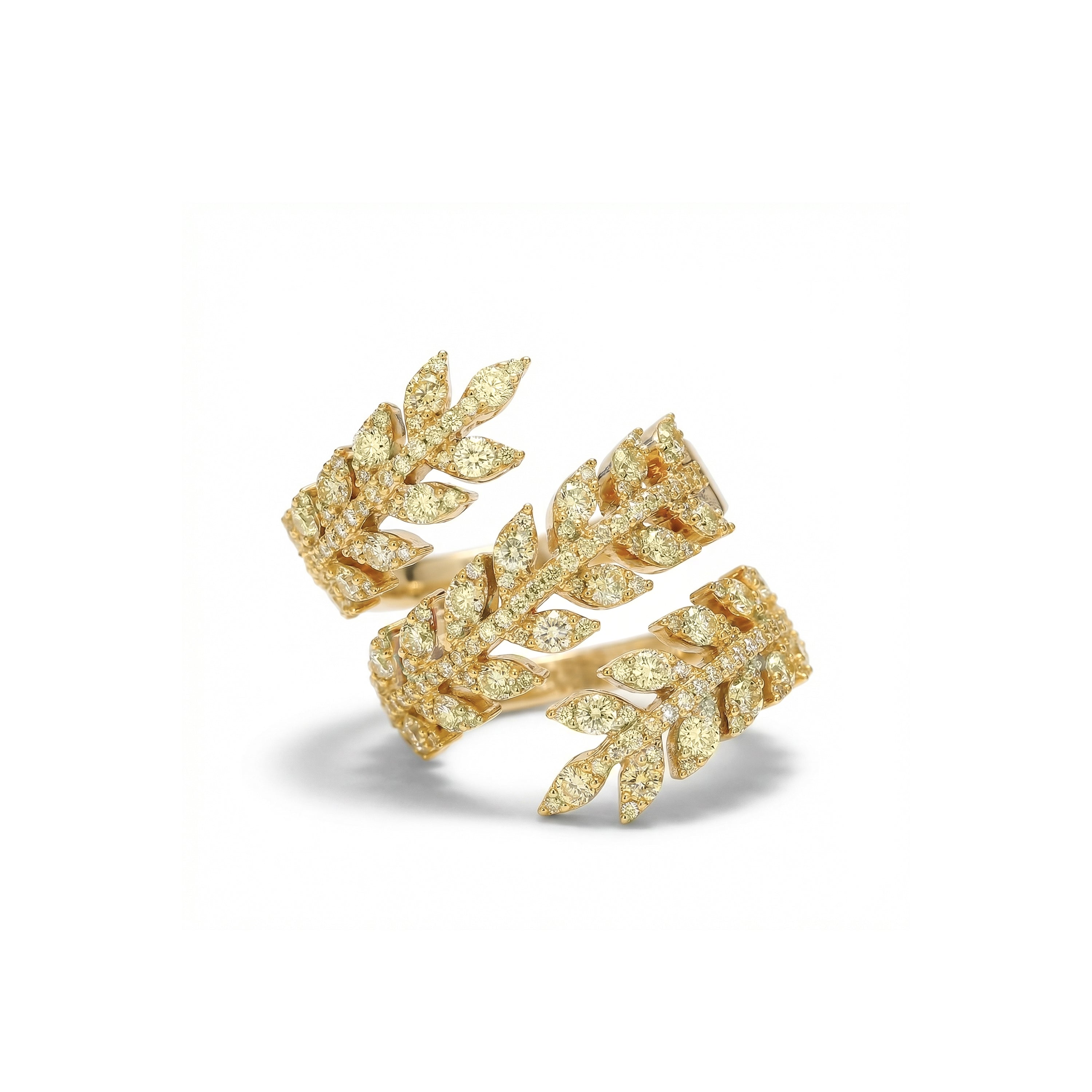 Natural Yellow Diamond Spiral Leaf Ring
