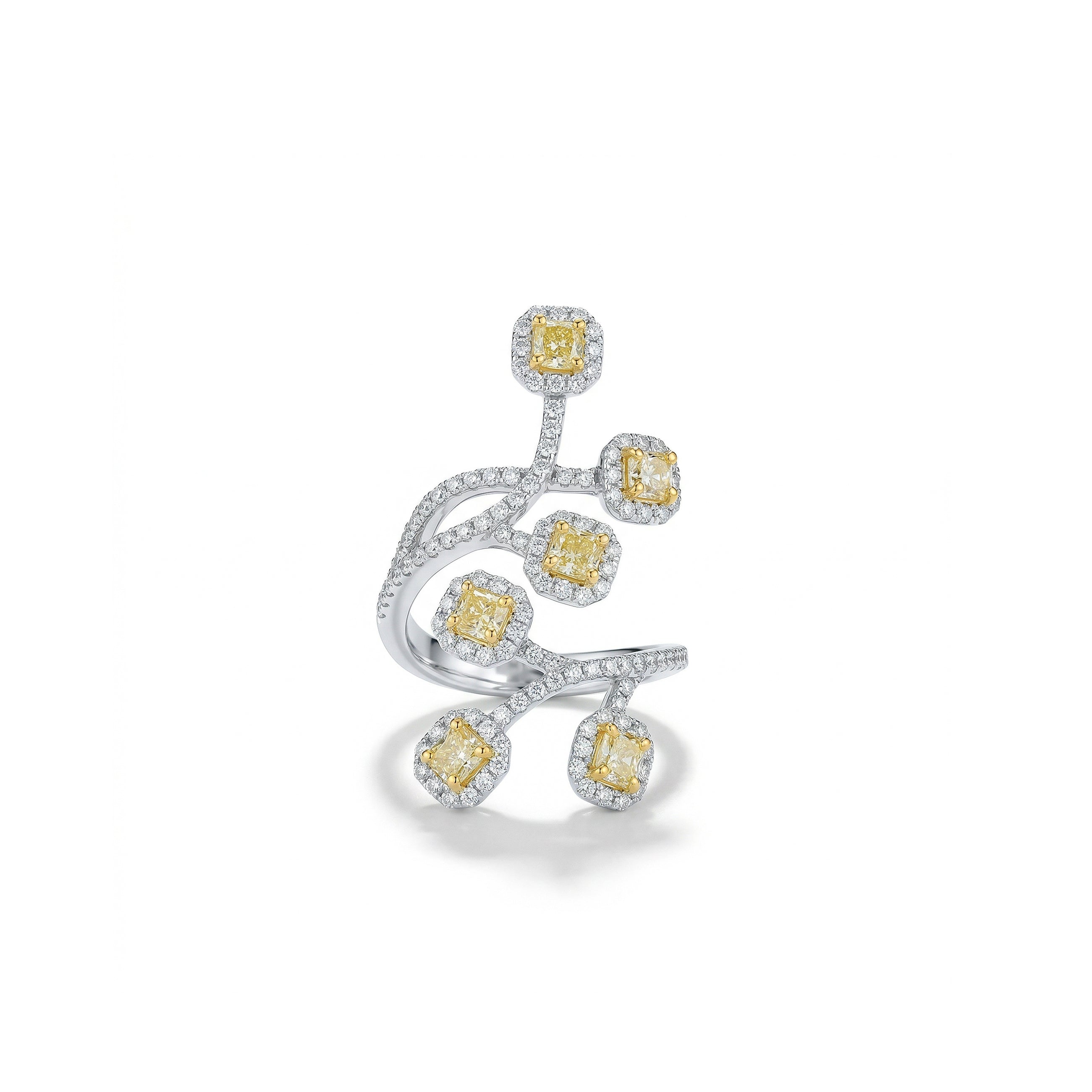 Natural Yellow Cushion Diamond Crossover Ring
