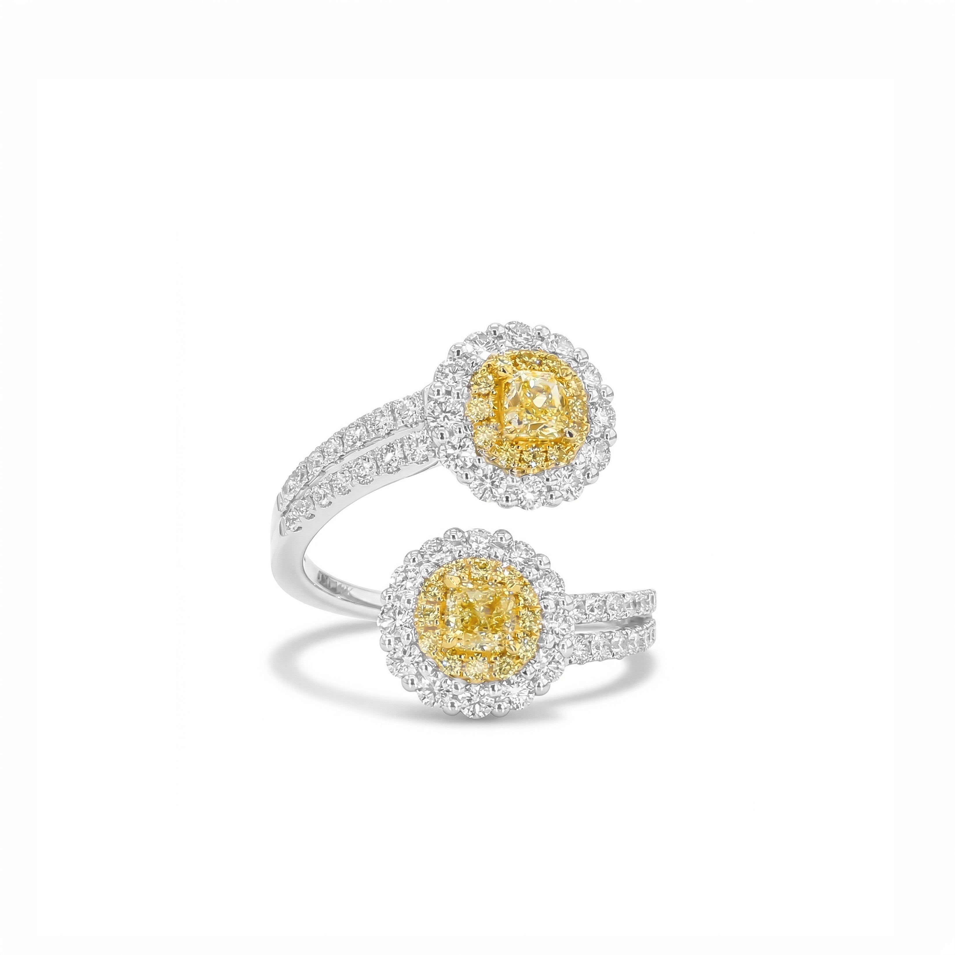 Natural Yellow Cushion Diamond Crossover Floral Ring