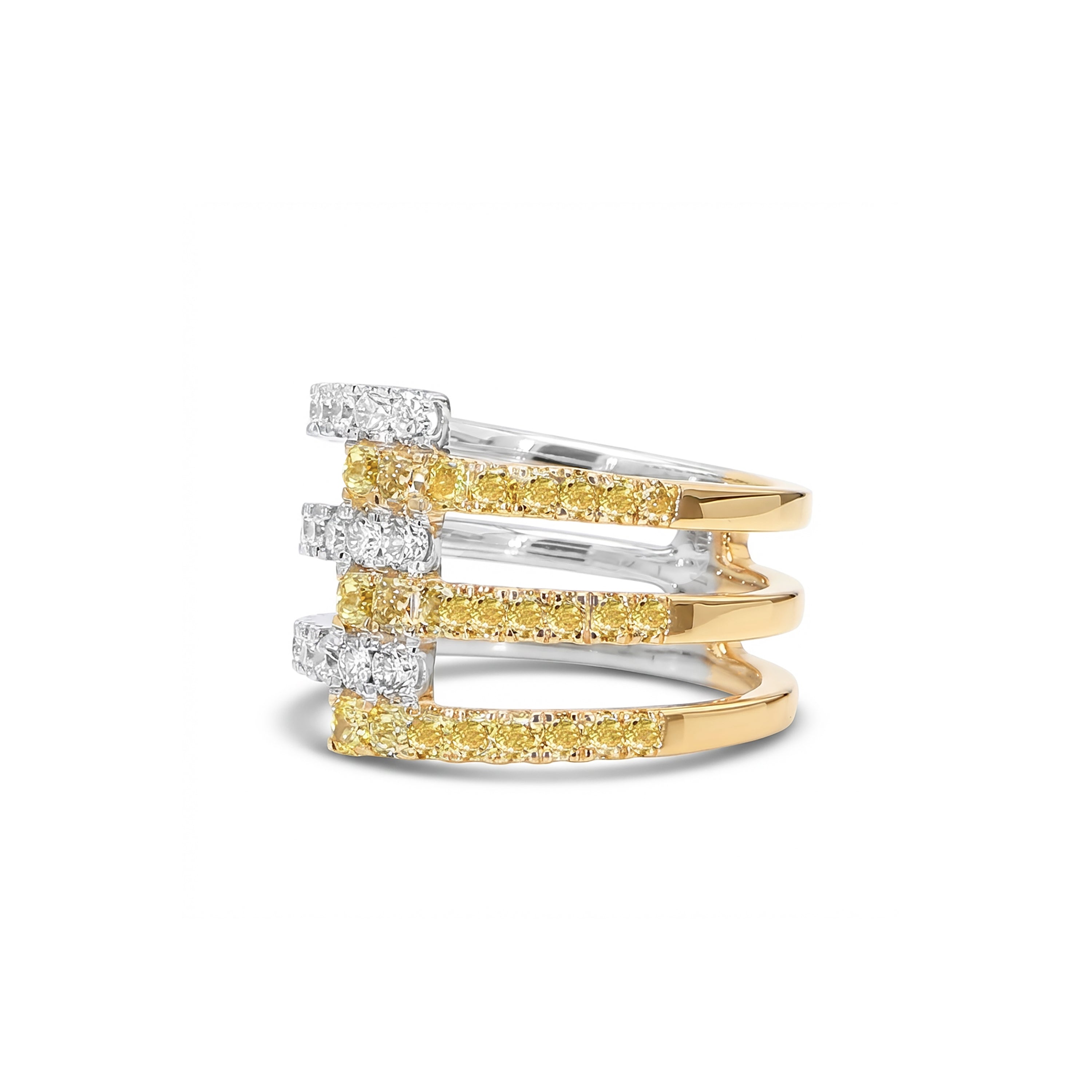 Natural Yellow & White Diamond Interlocking Spiral Ring
