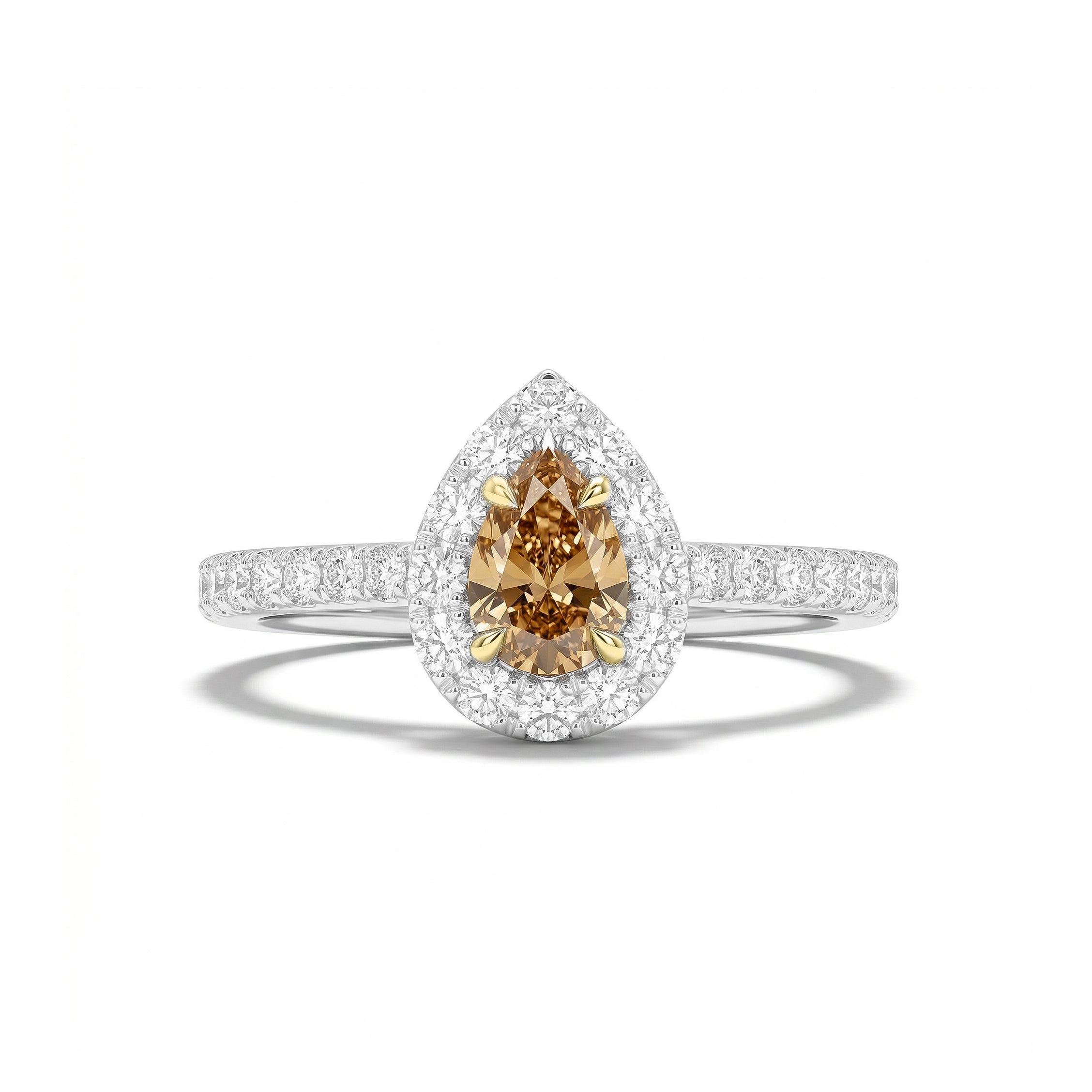 Natural Orange Pear Diamond Halo Ring | GIA Certified