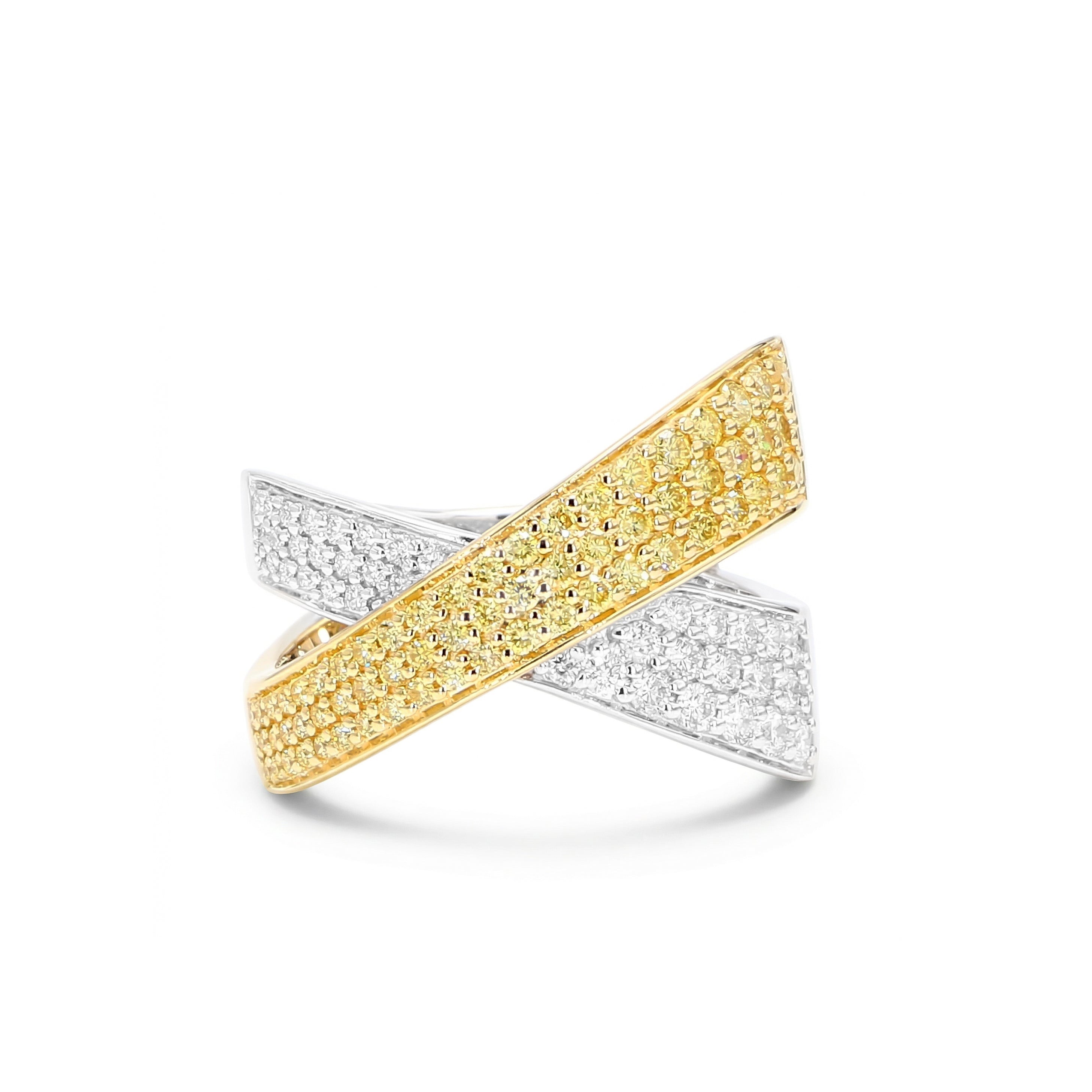 Natural Yellow & White Diamond Crossover Pavé Ring