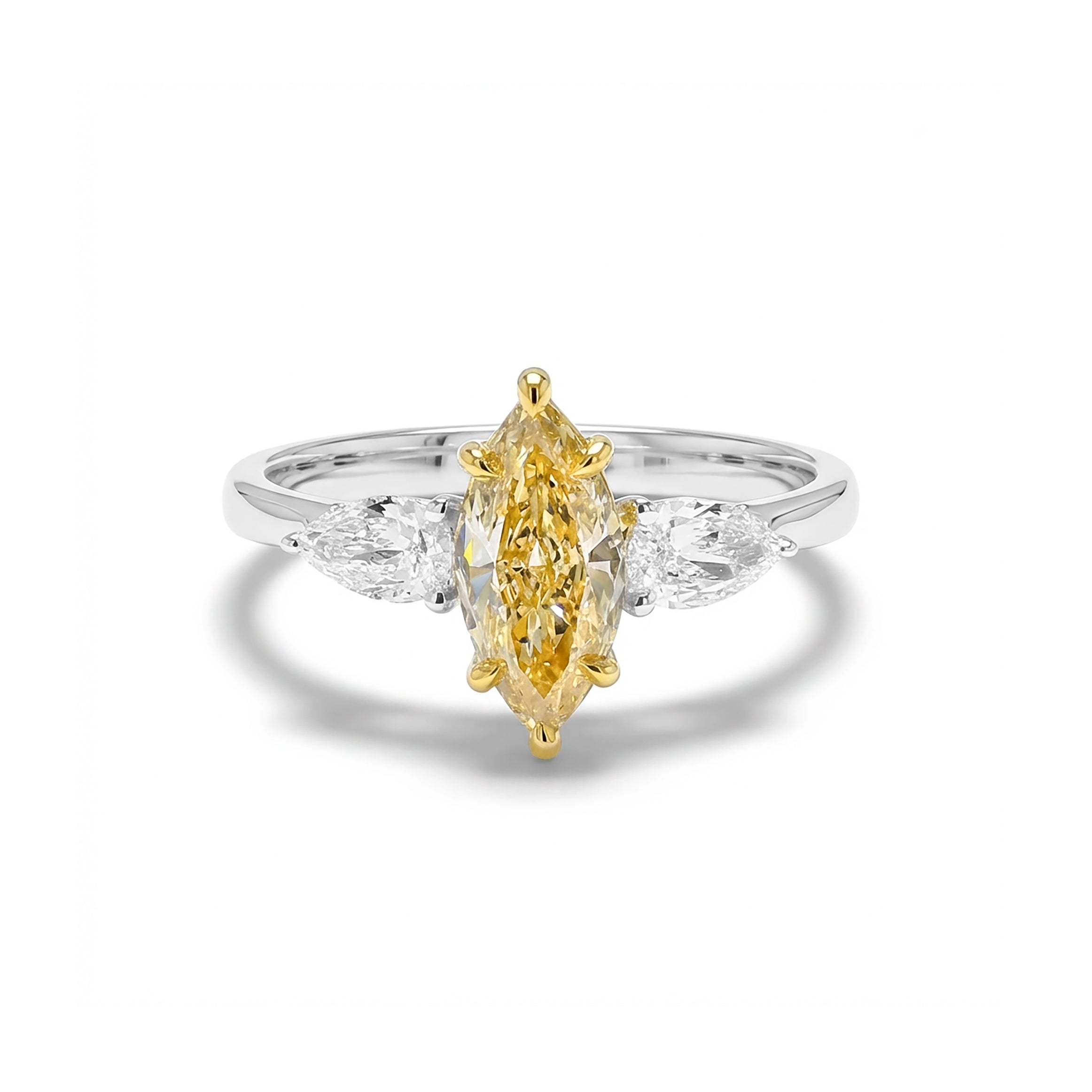 Natural Yellow Marquise Diamond Three Stone Ring | GIA Certified