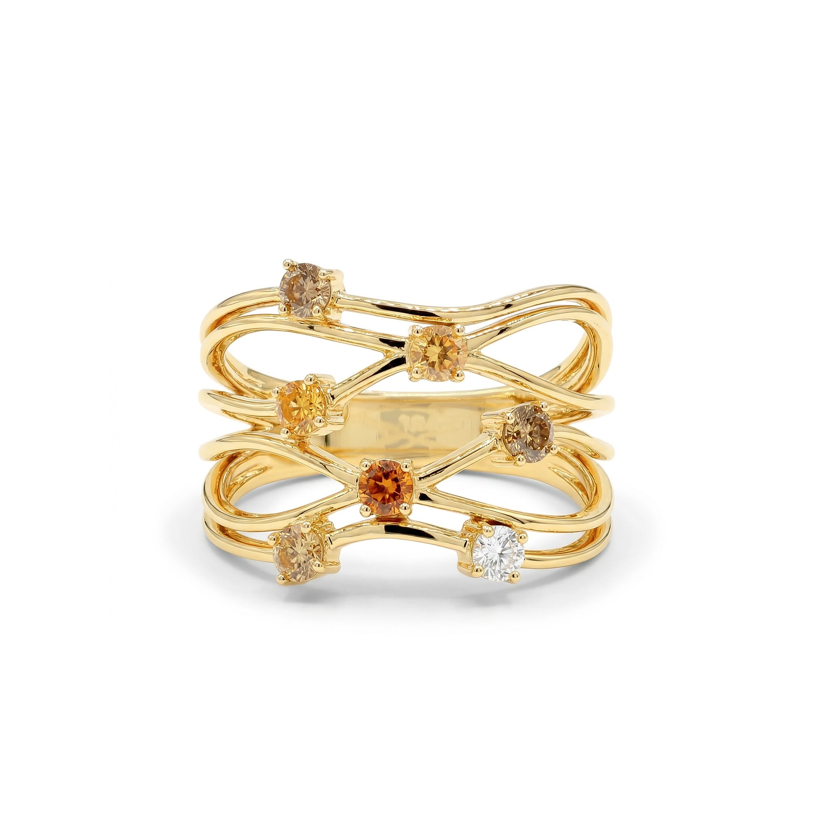 Natural Mix Color Diamond Spiral Ring
