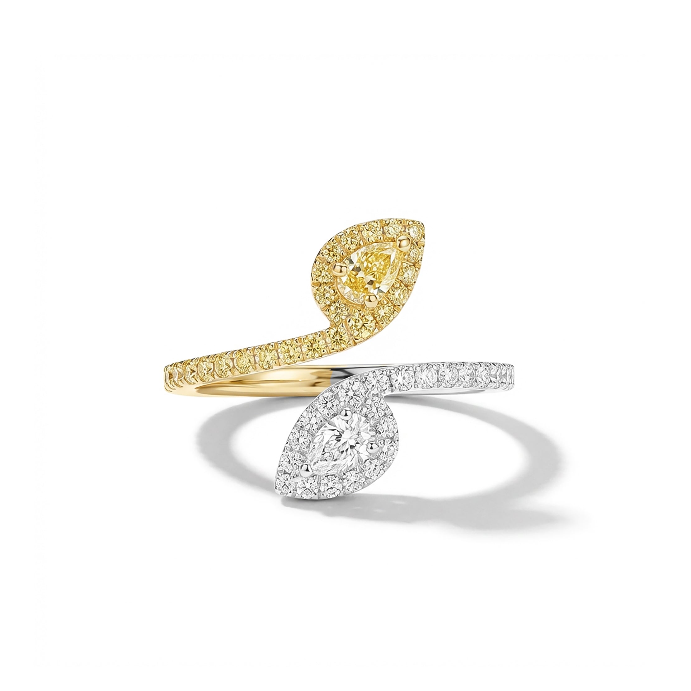 Natural Yellow & White Pear Diamond Crossover Ring