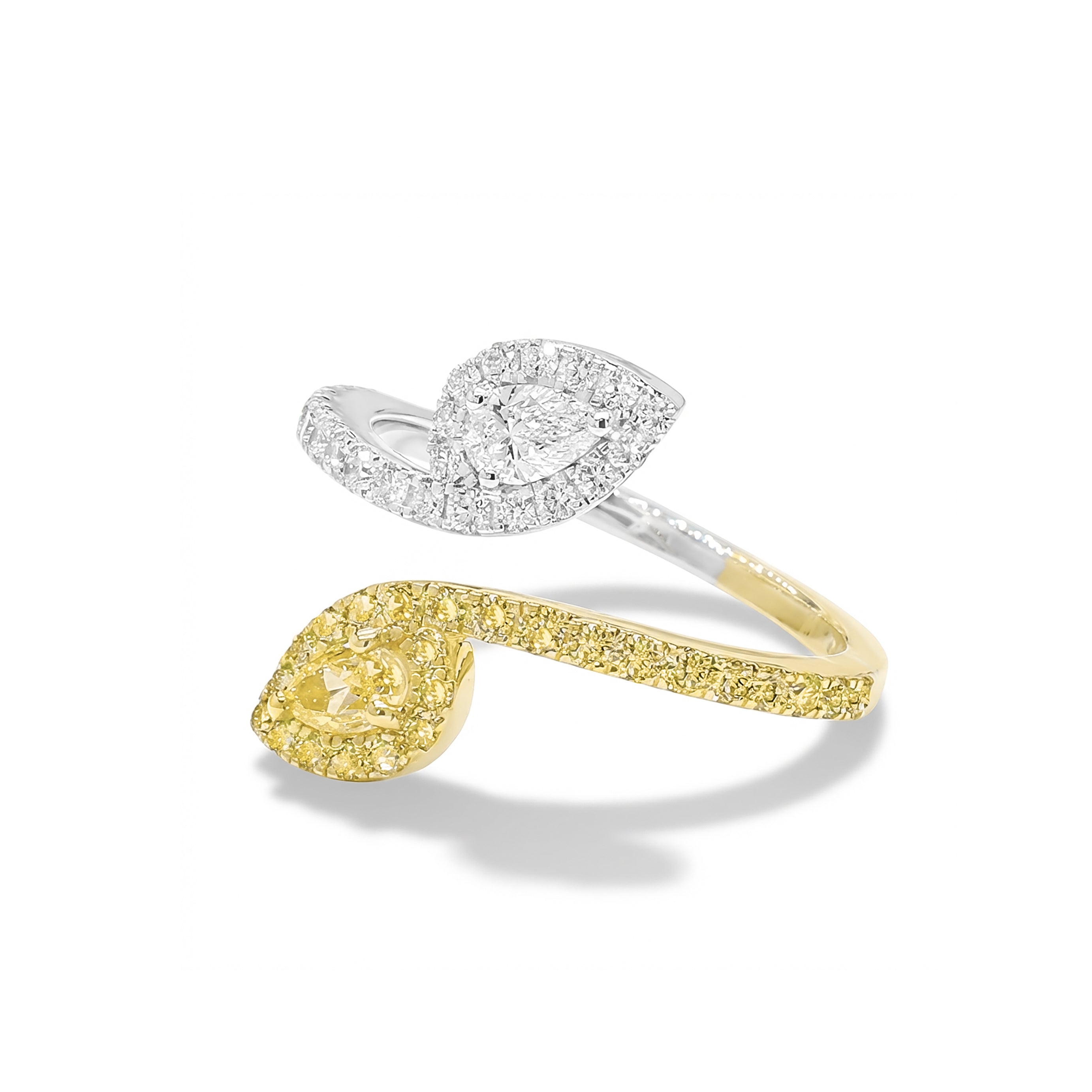 Natural Yellow & White Pear Diamond Crossover Ring