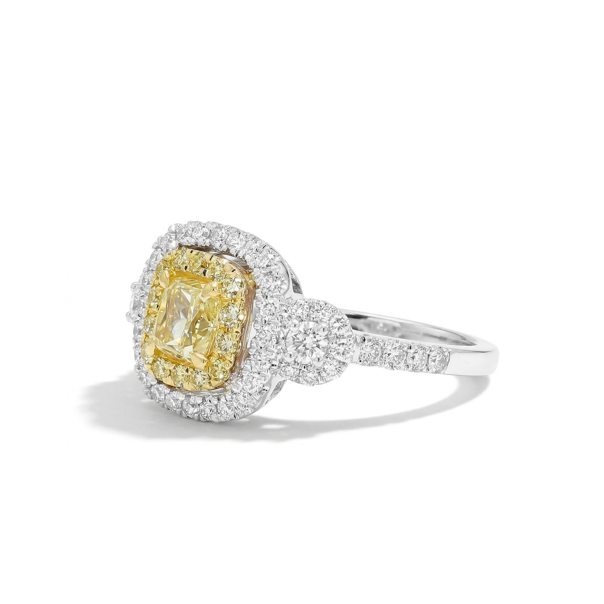 Natural Yellow Cushion Diamond Halo Ring