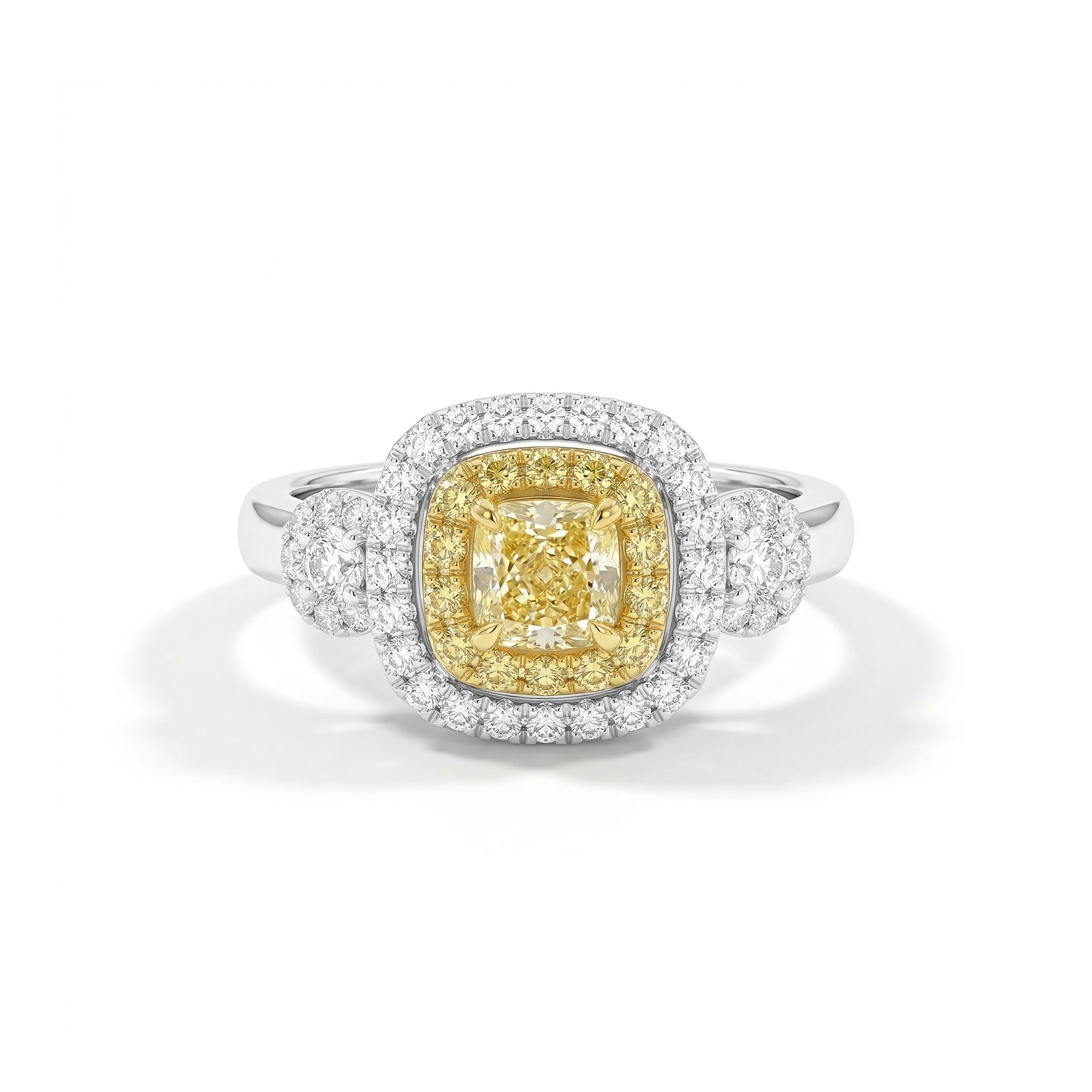 Natural Yellow Cushion Diamond Halo Ring