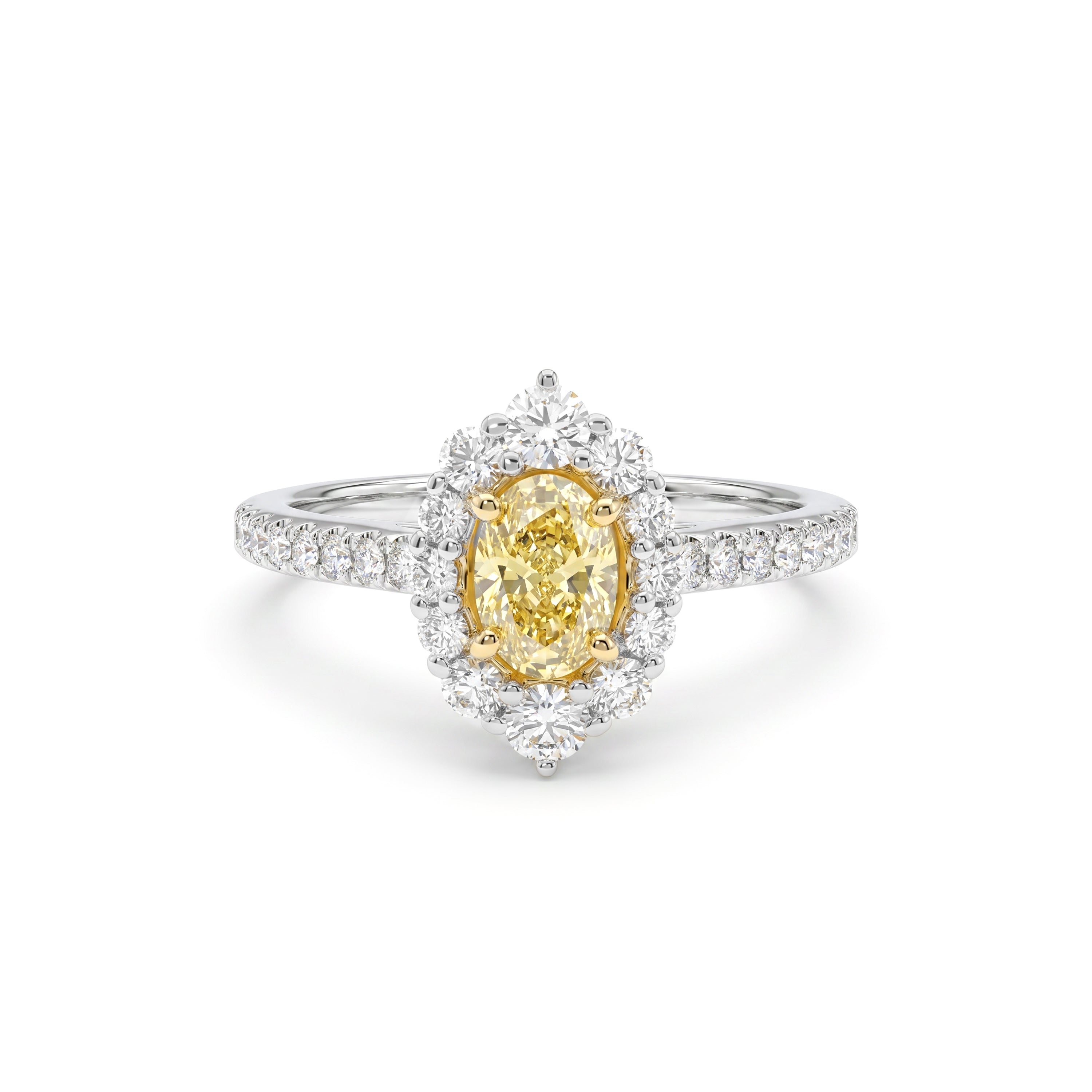 Natural Yellow Oval Diamond Halo Ring