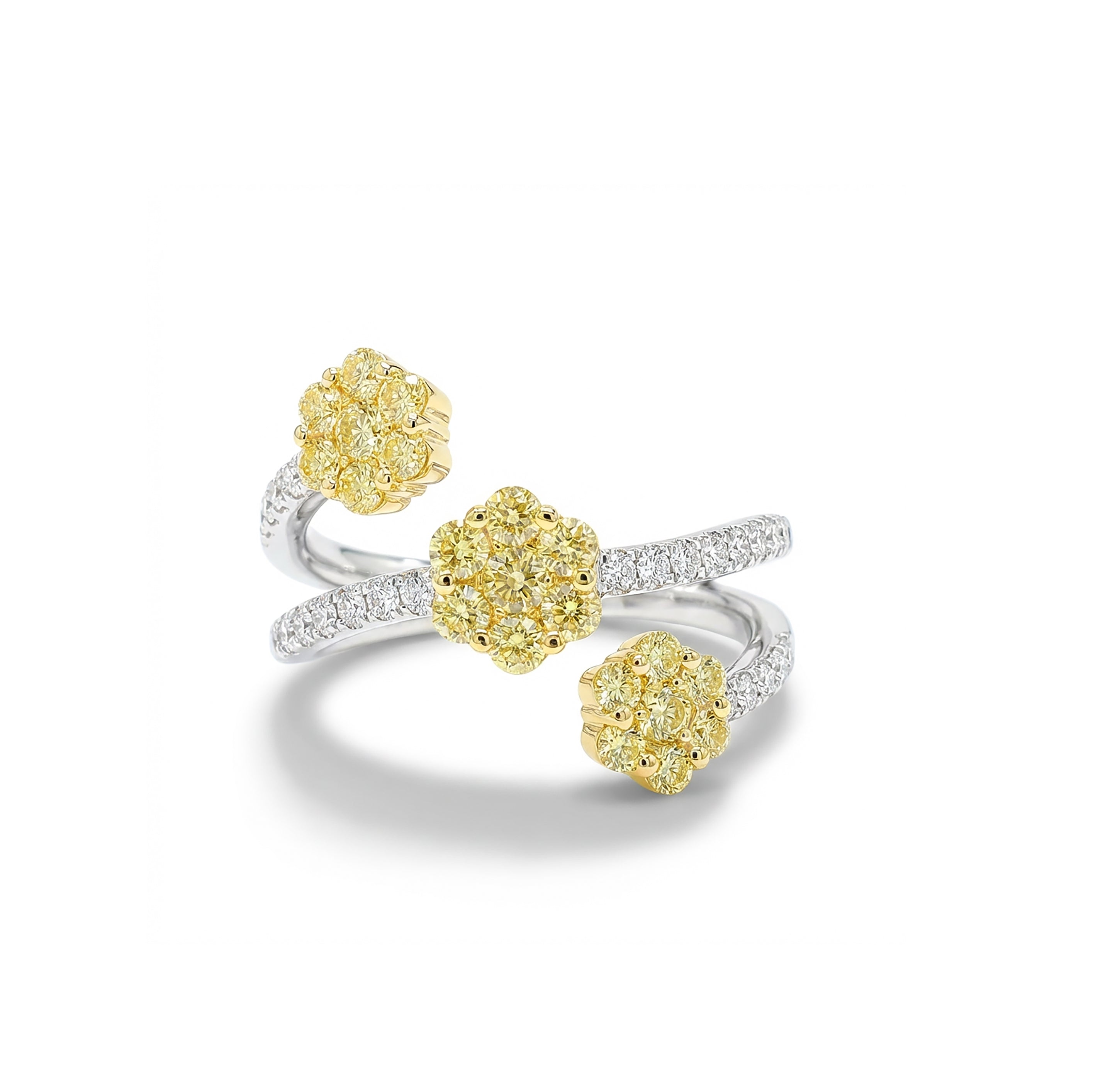 Natural Yellow & White Diamond Floral Ring