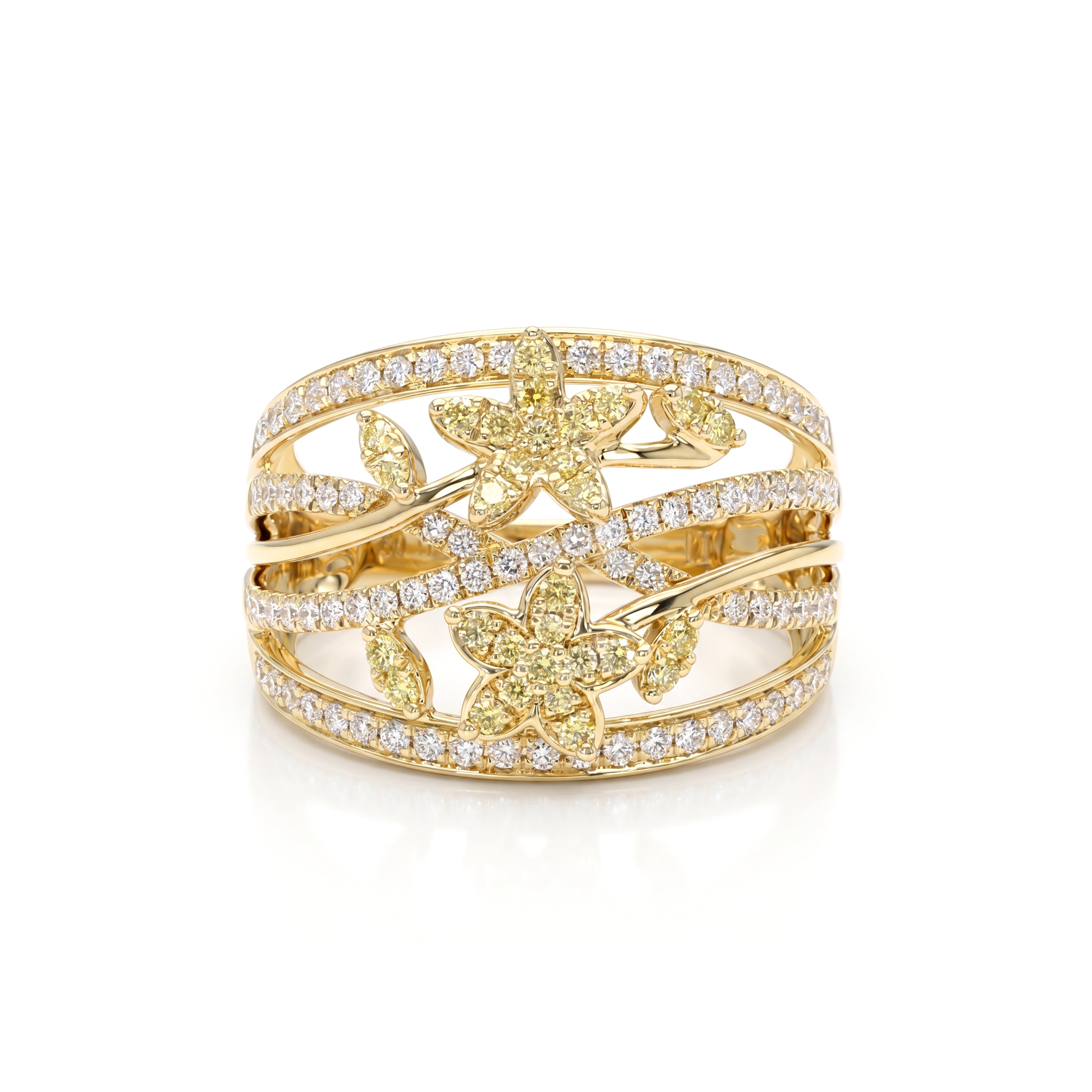 Natural Pavé Yellow & White Diamond Floral Band