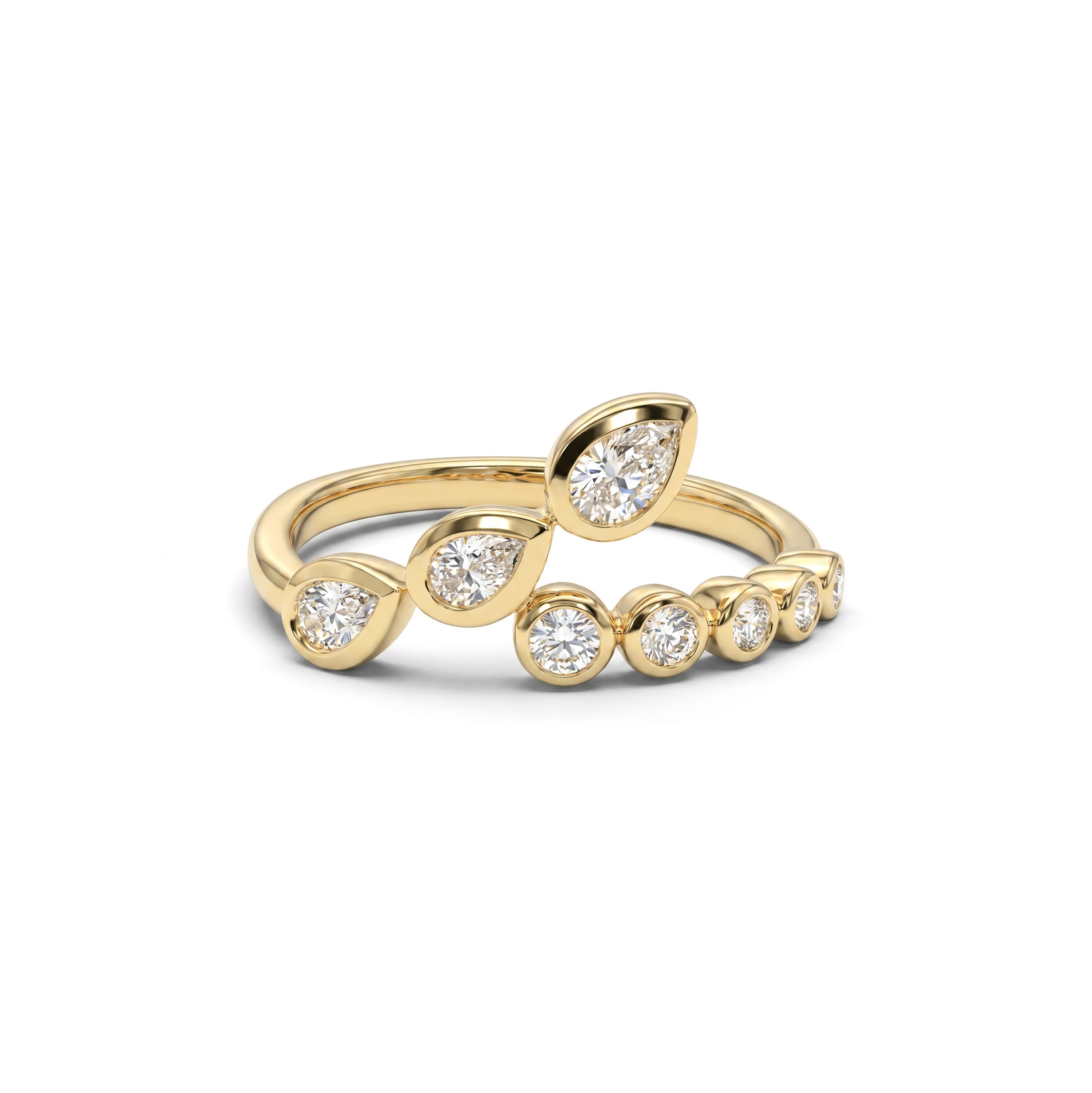 Natural Yellow Pear Diamond Crossover Bezel Ring