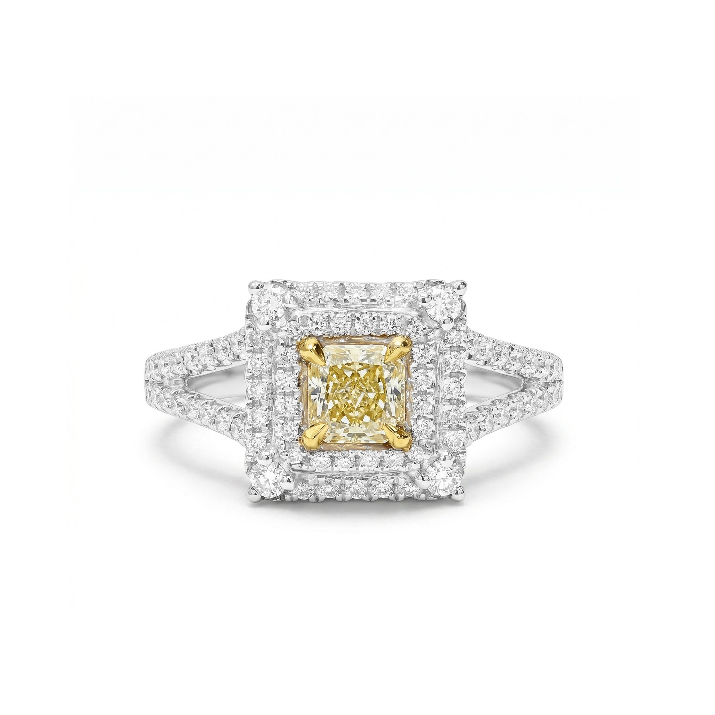Natural Yellow Radiant Diamond Halo Ring