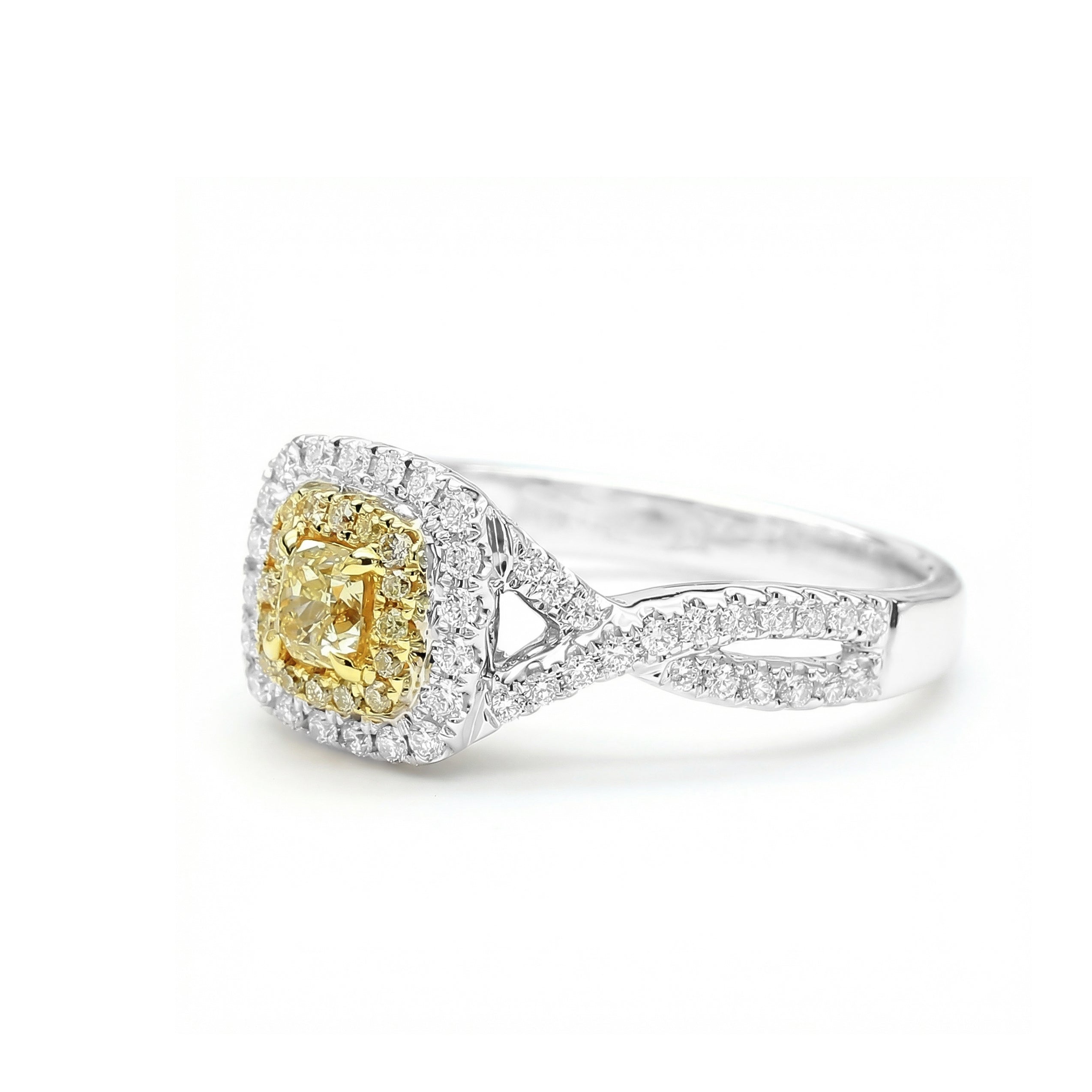 Natural Yellow Cushion Diamond Halo Ring