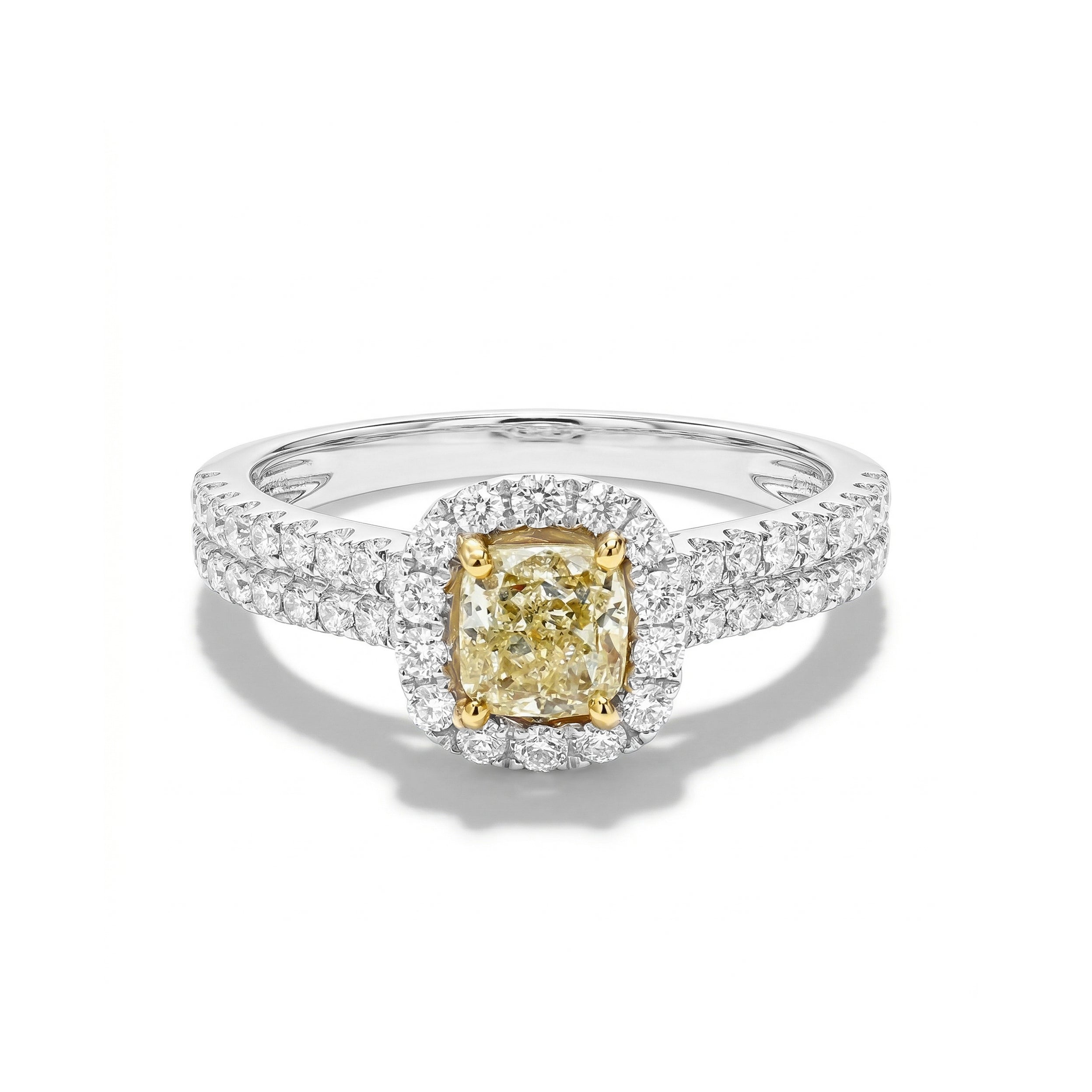 Natural Yellow Cushion Diamond Halo Ring