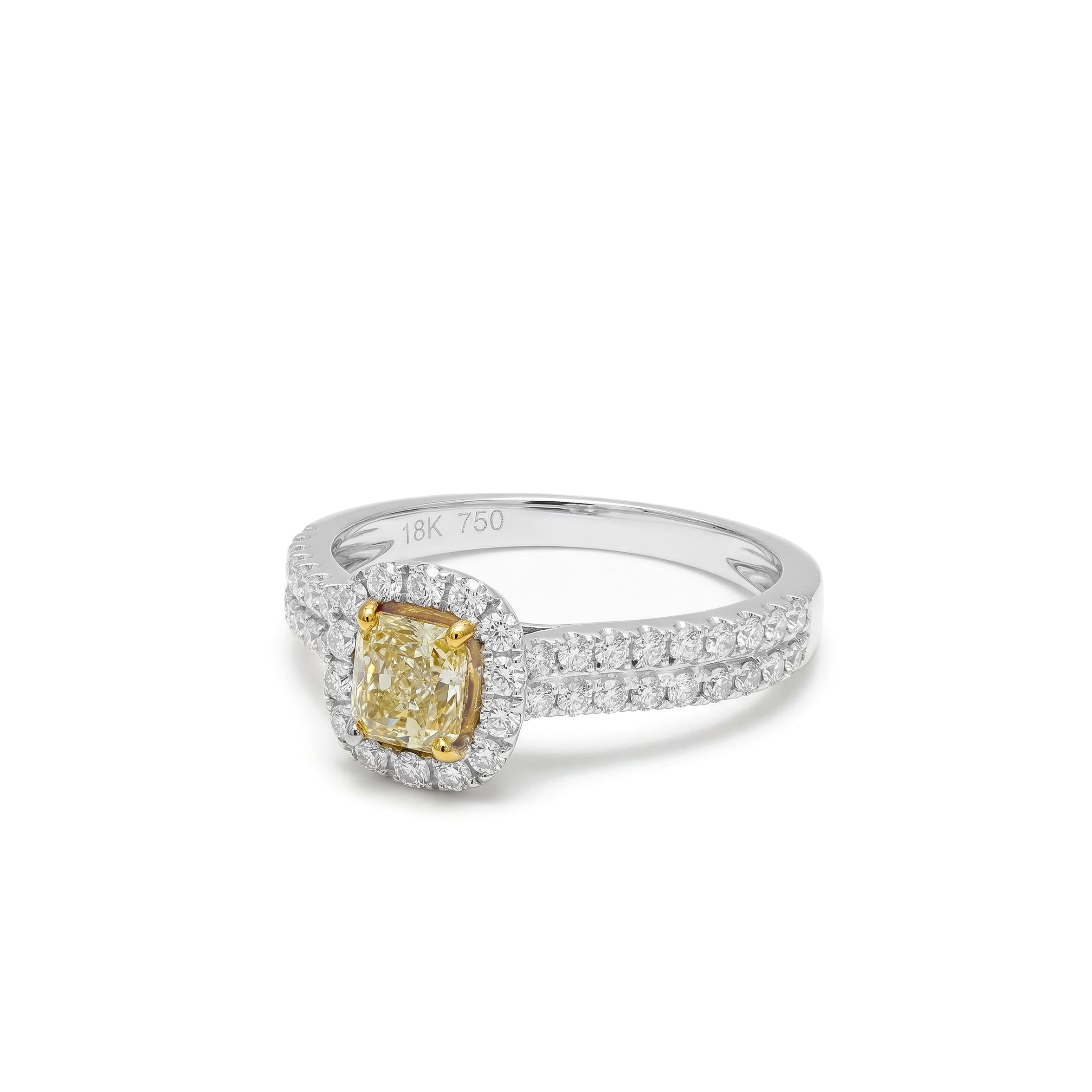 Natural Yellow Cushion Diamond Halo Ring