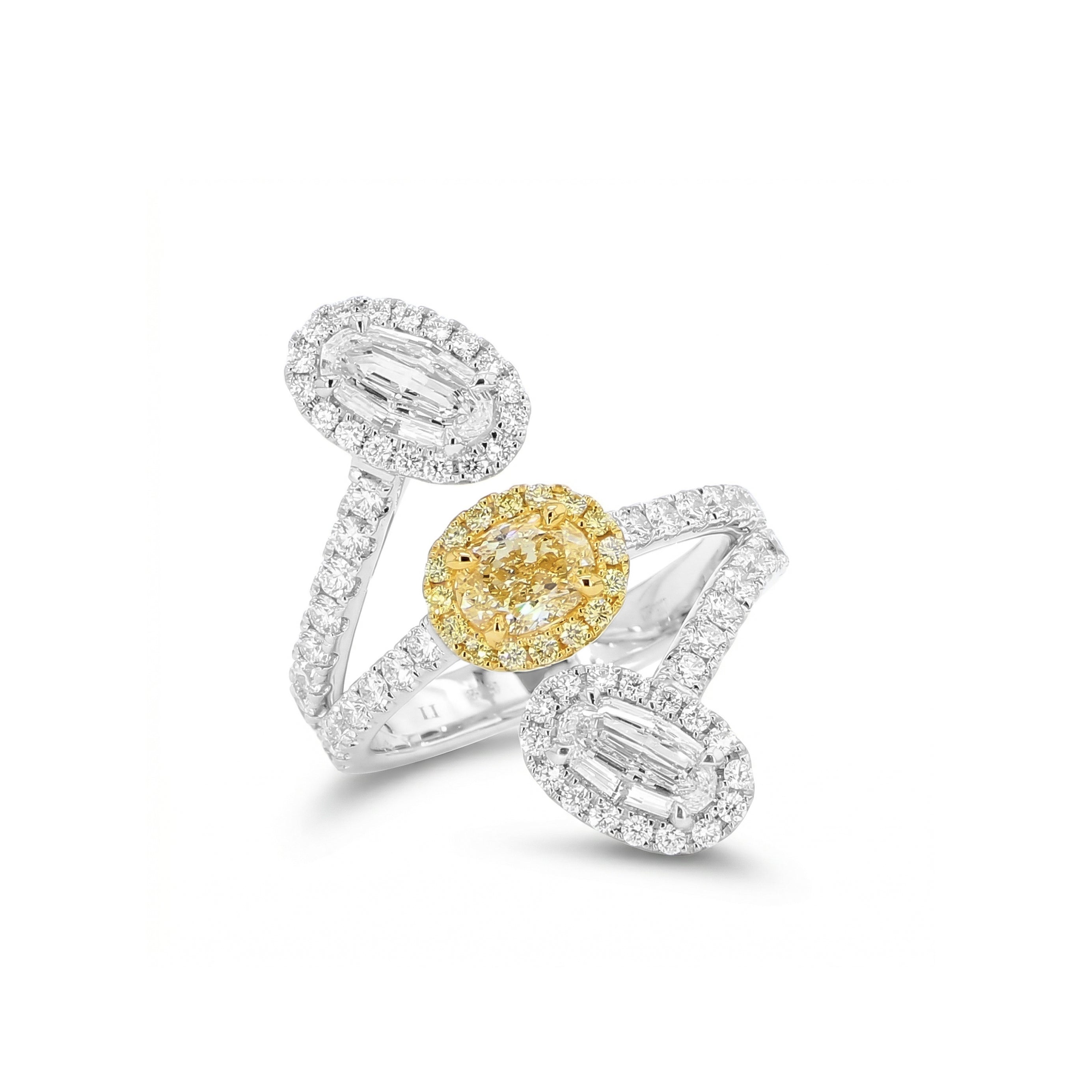Natural Yellow & White Oval Diamond Ring | GIA Certified