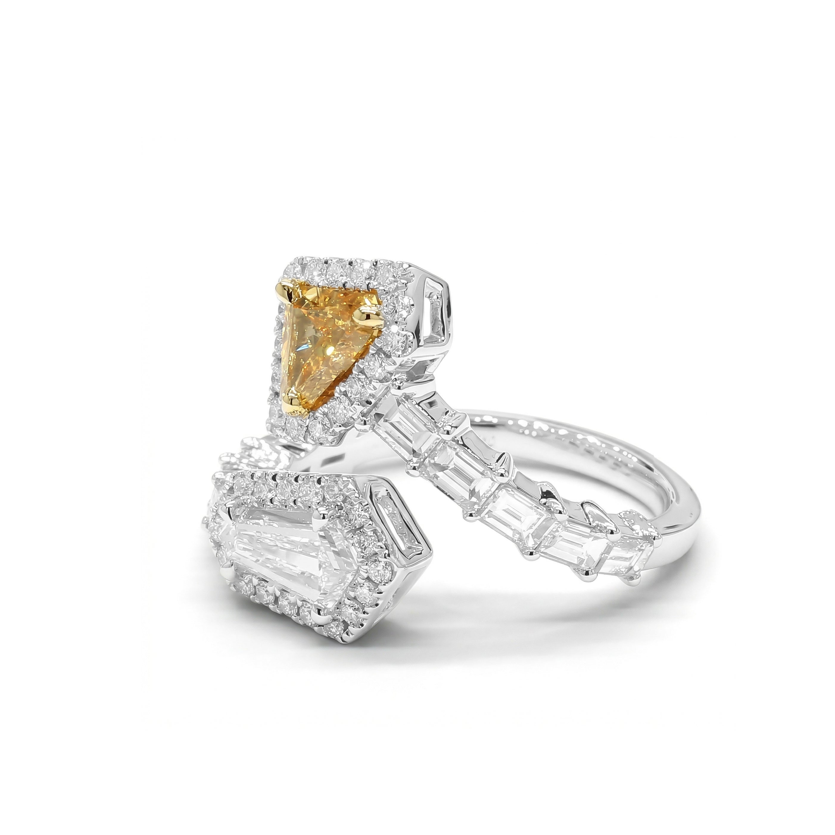 Natural Orange Shield Diamond Crossover Ring | GIA Certified