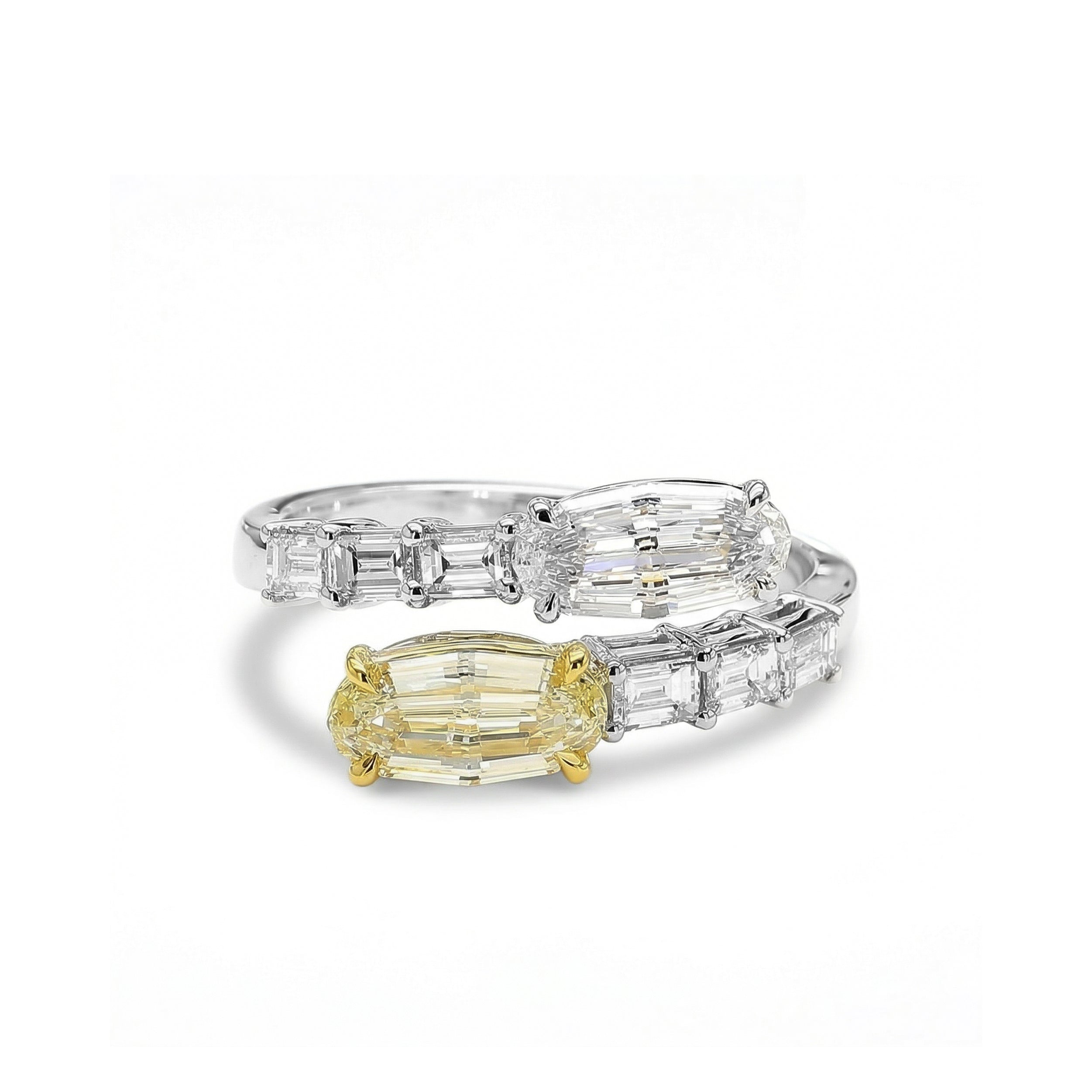 Natural Yellow Oval Diamond Crossover Ring | GIA Certified