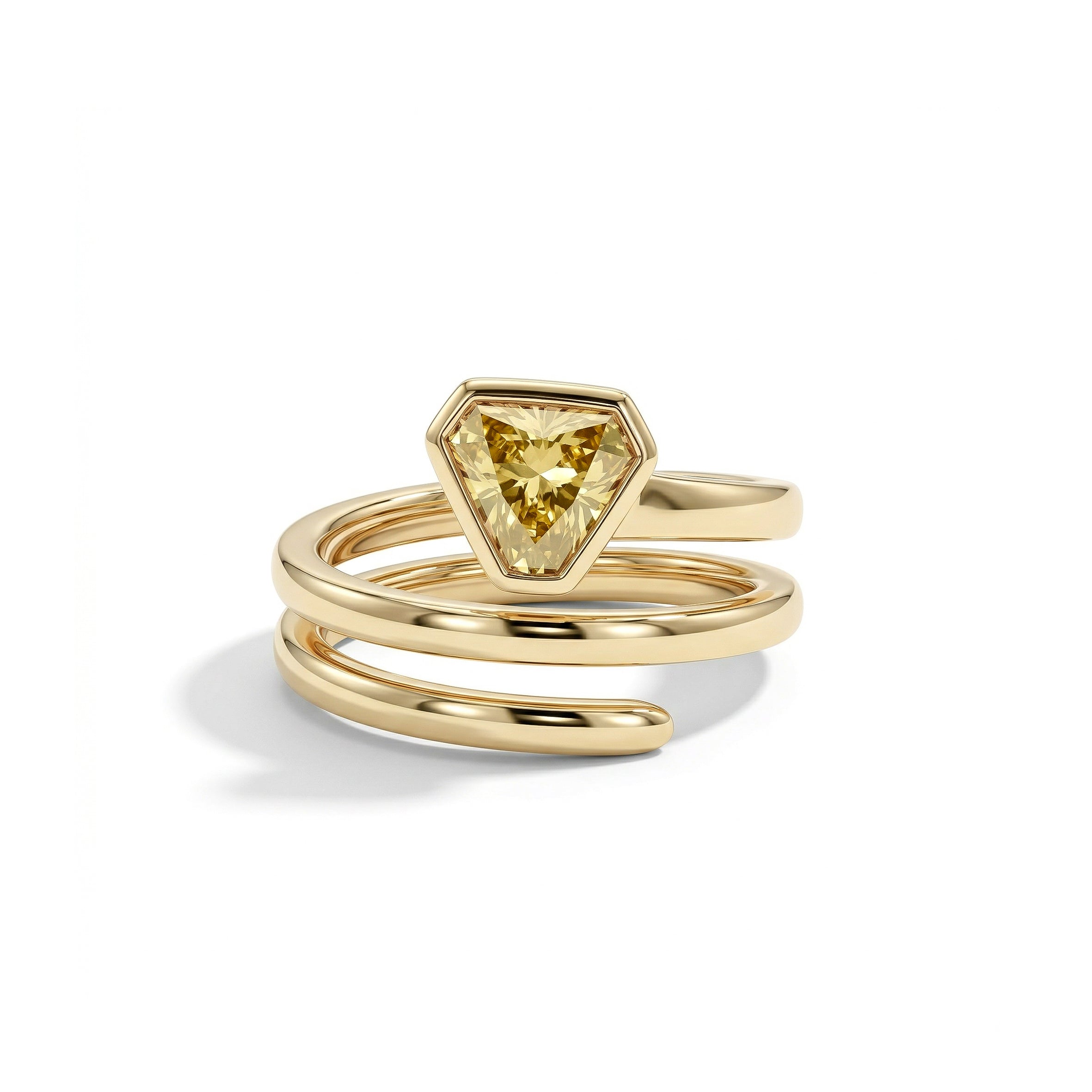 Natural Yellow Shield Diamond Spiral Ring | GIA Certified