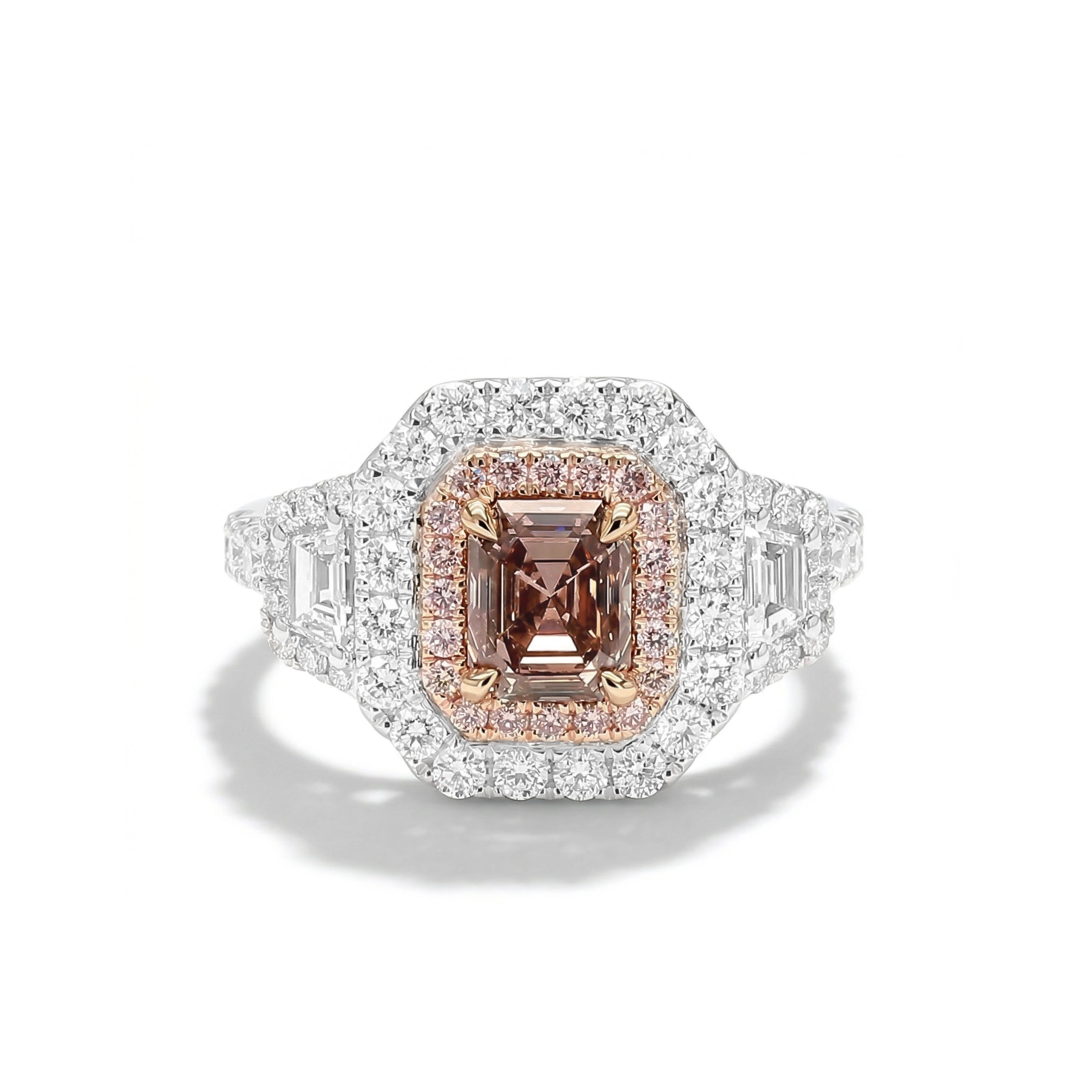 Natural Pink Emerald Cut Diamond Halo Ring | GIA Certified