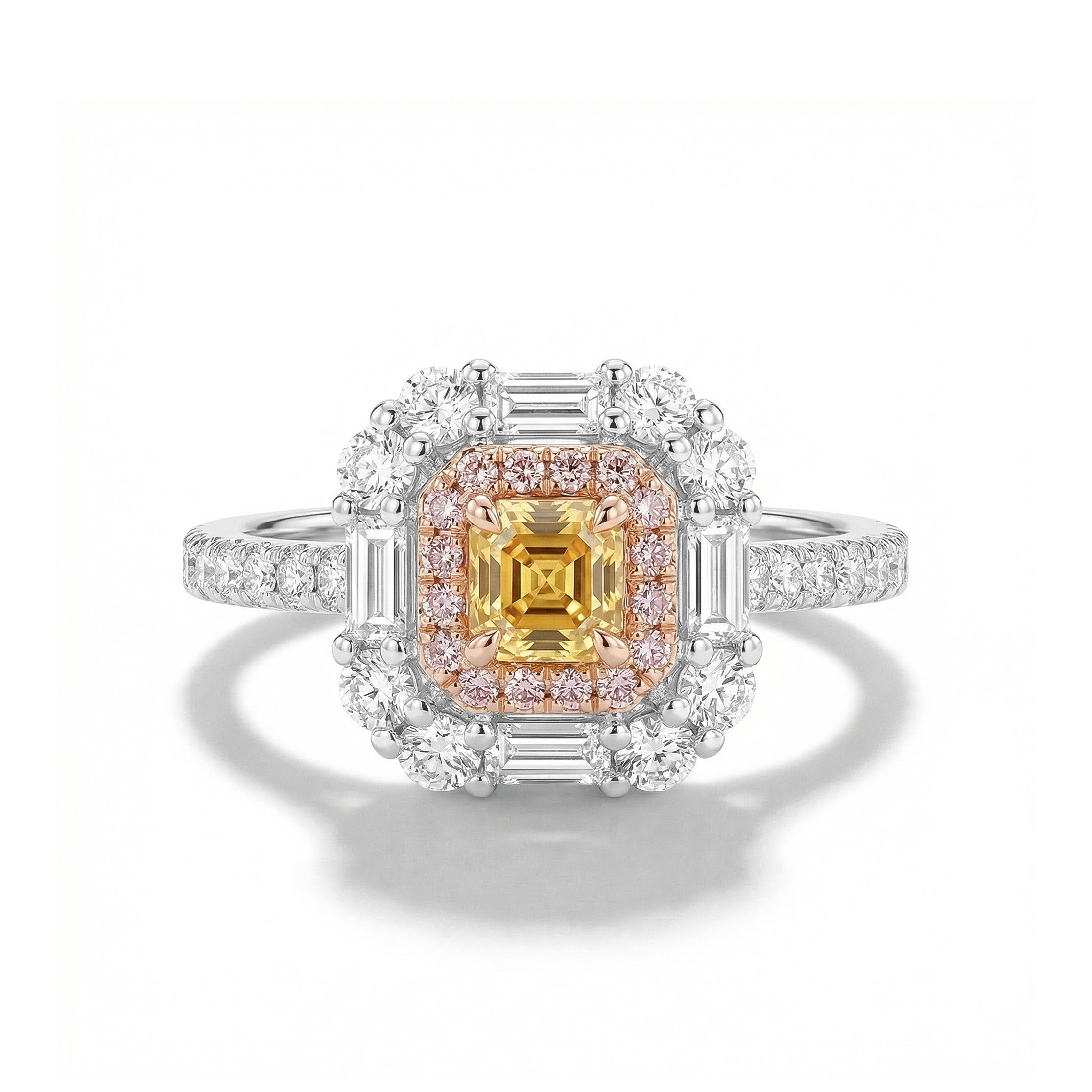 Natural Orange Asscher Diamond Halo Ring | GIA Certified