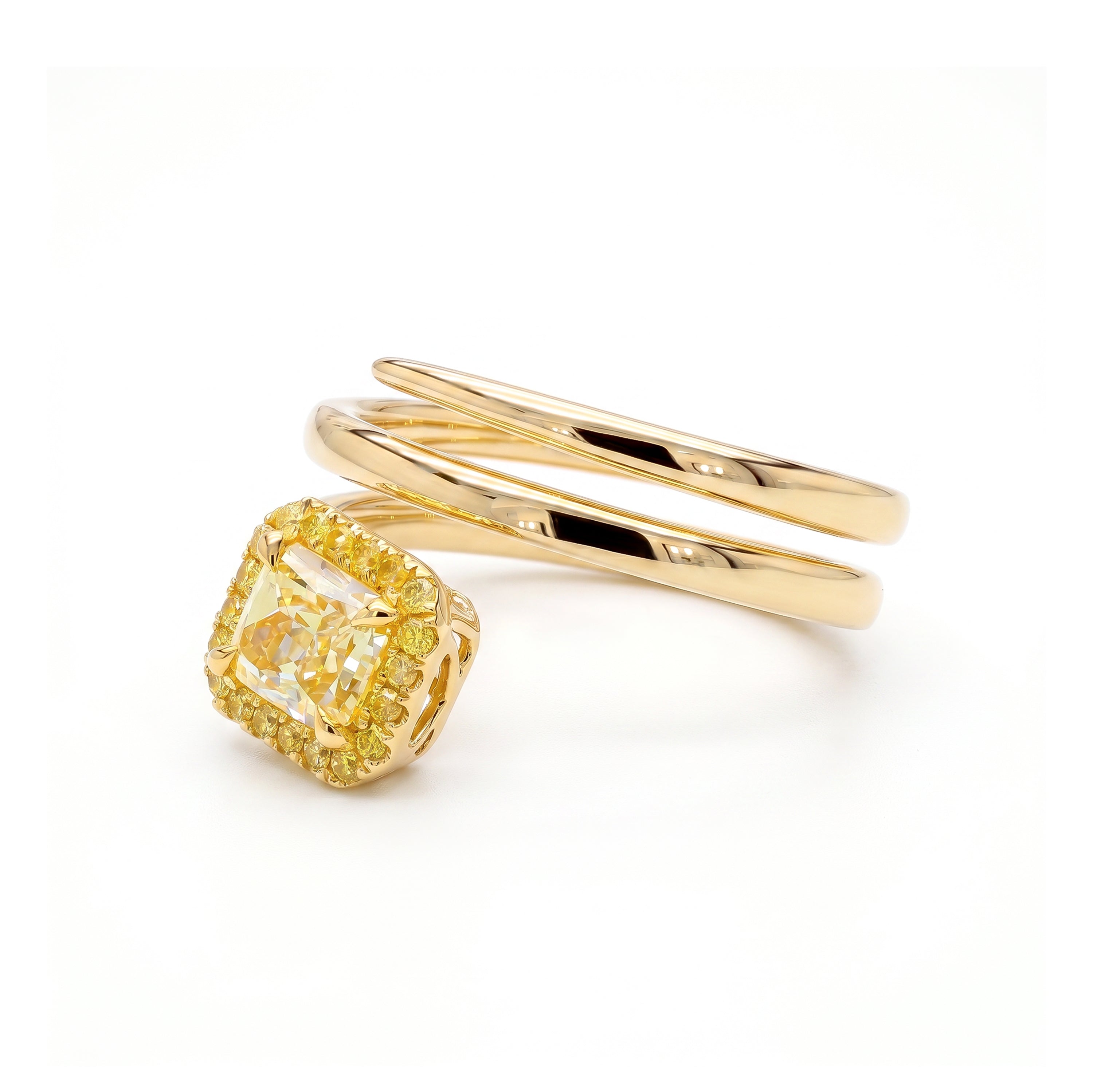 Natural Yellow Radiant Diamond Halo Spiral Ring | GIA Certified