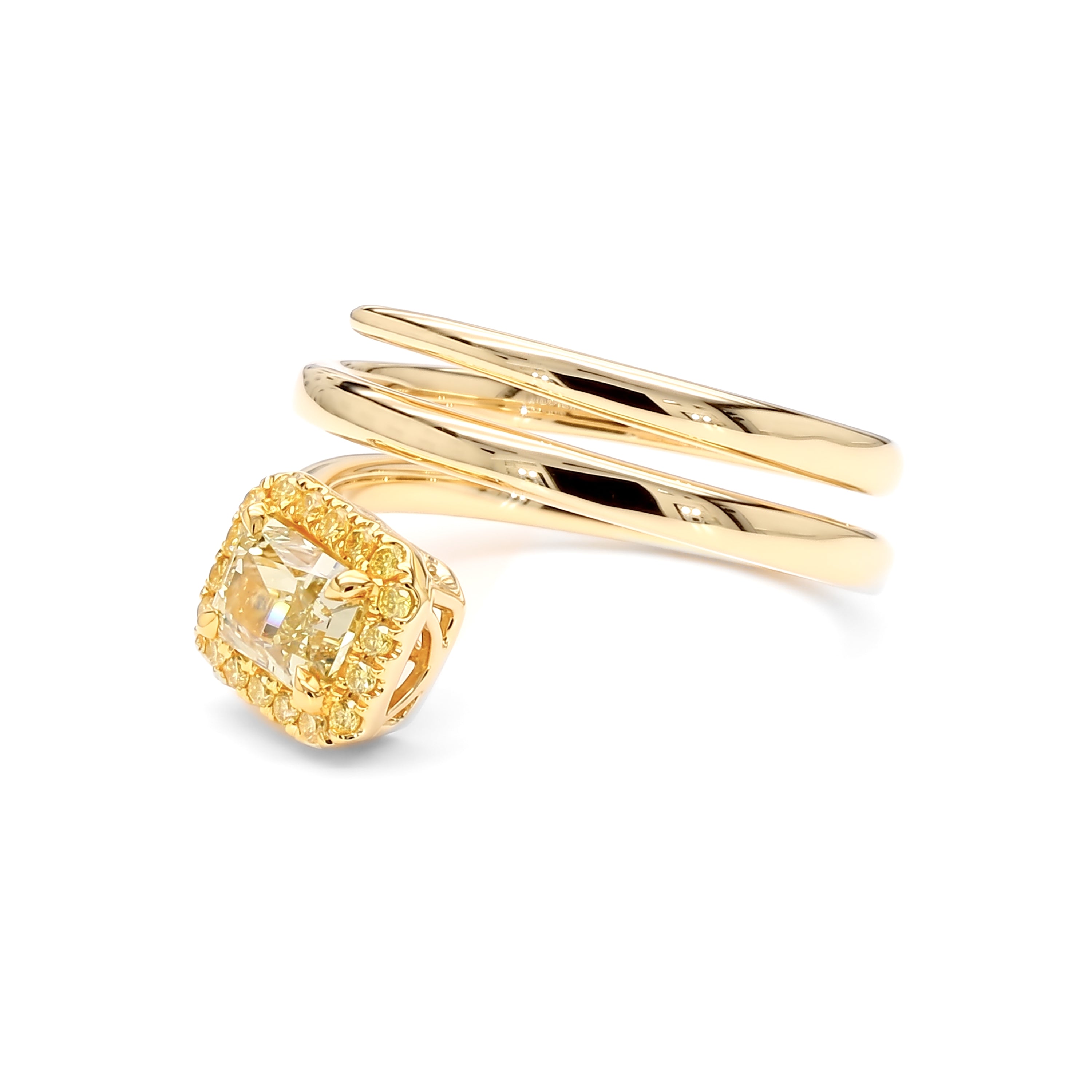 Natural Yellow Radiant Diamond Spiral Halo Ring | GIA Certified