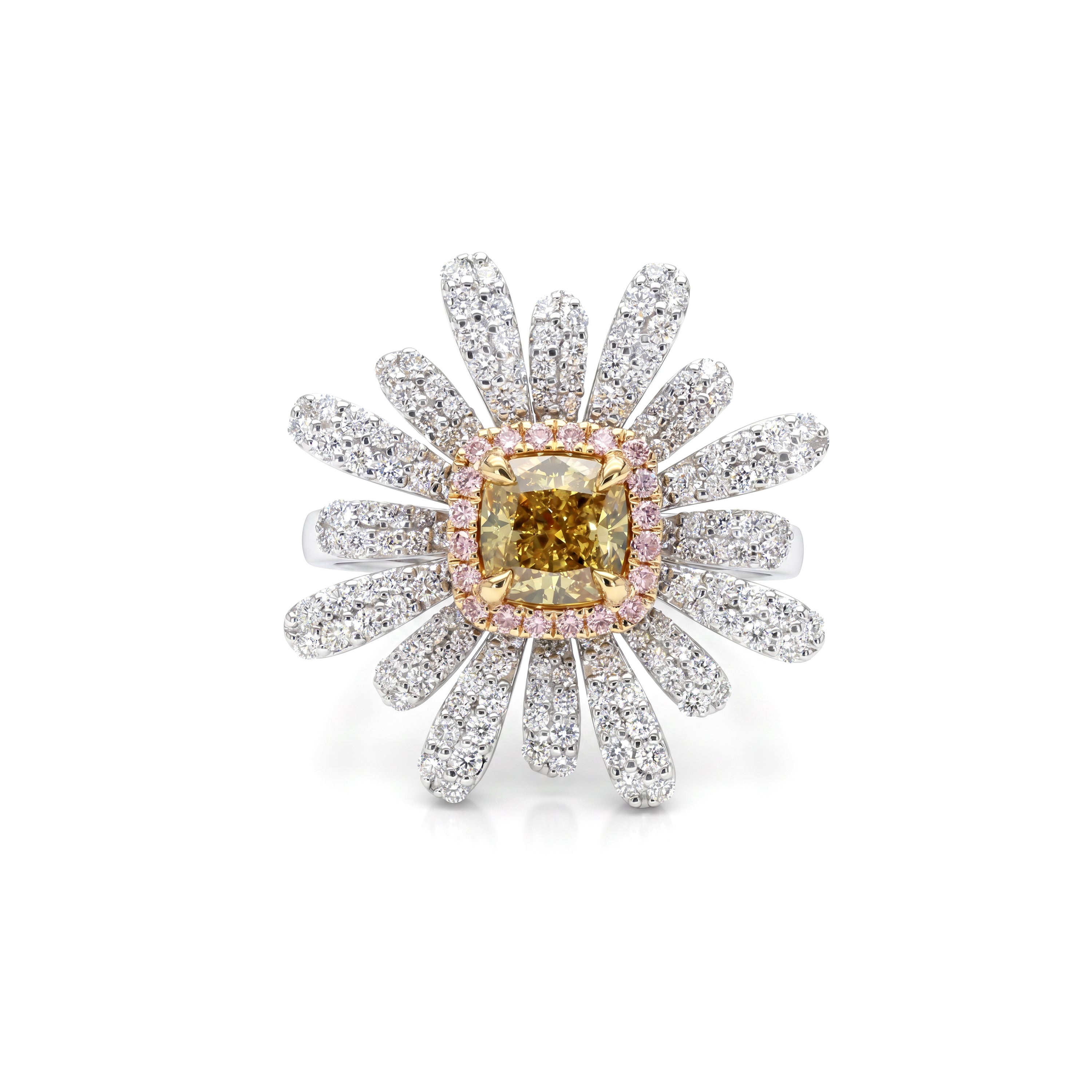 Natural Yellow Diamond Flower Ring | GIA Certified