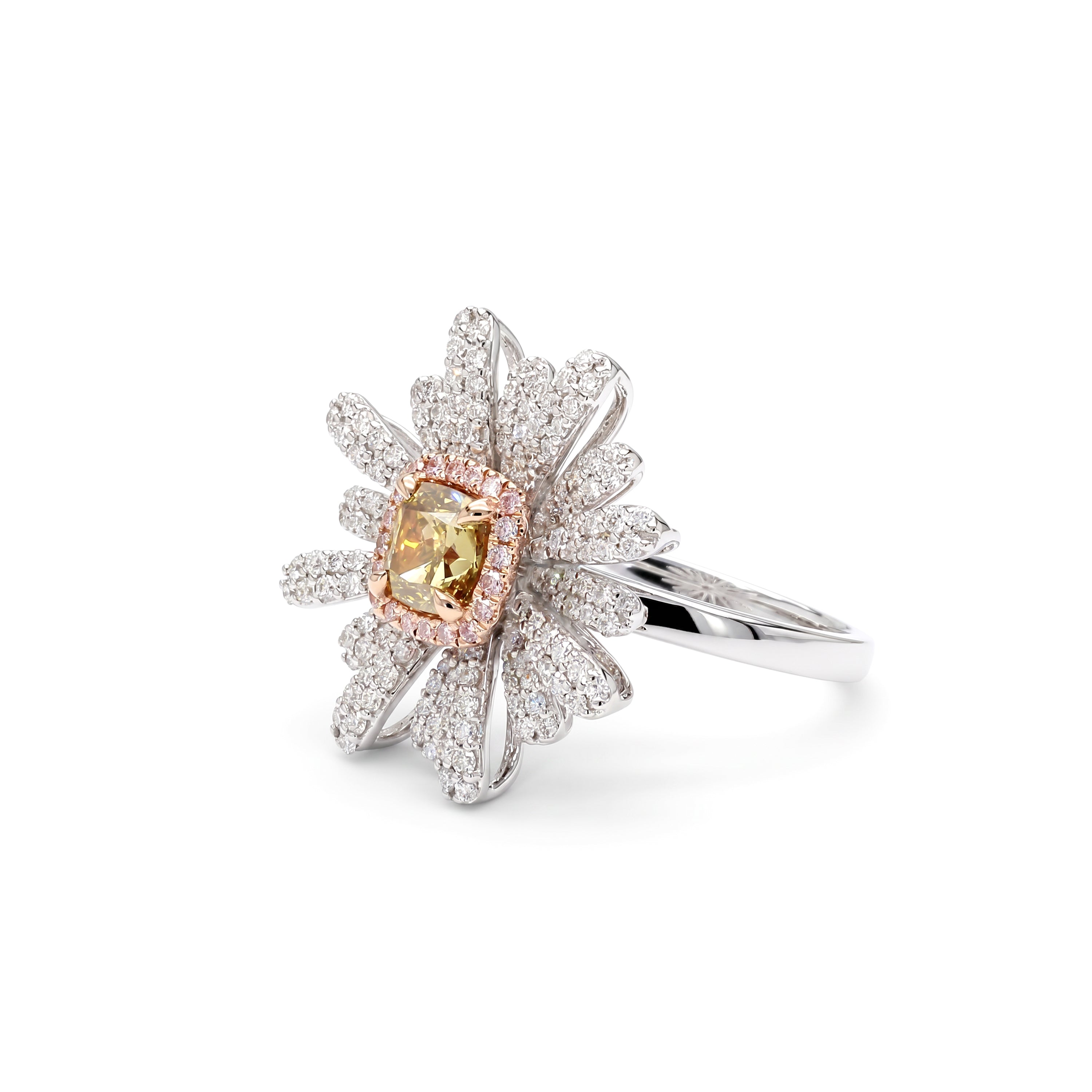 Natural Yellow Diamond Flower Ring | GIA Certified
