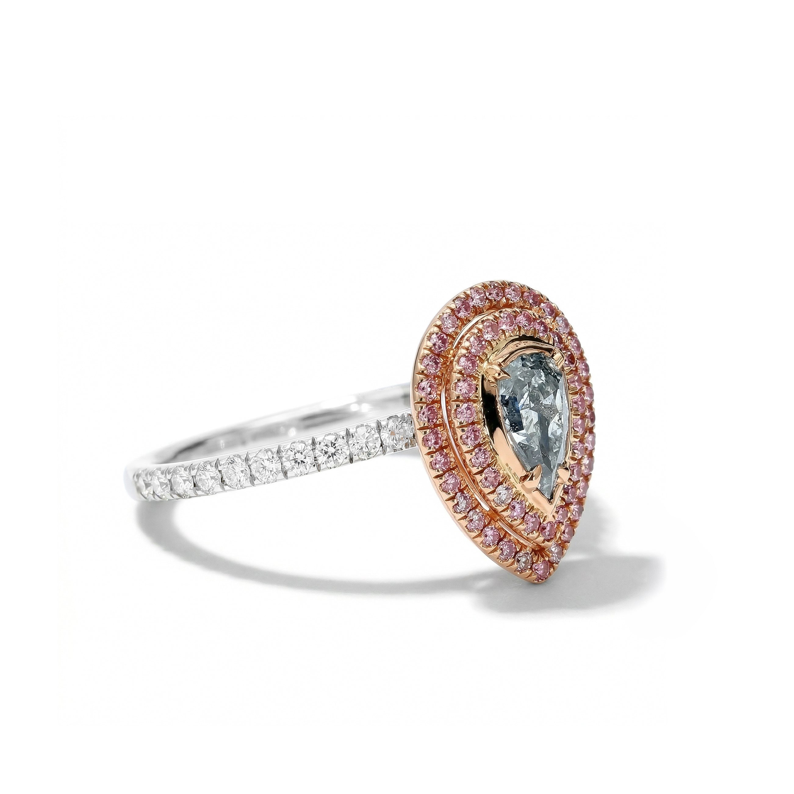 Natural Blue Pear Diamond Halo Ring | GIA Certified